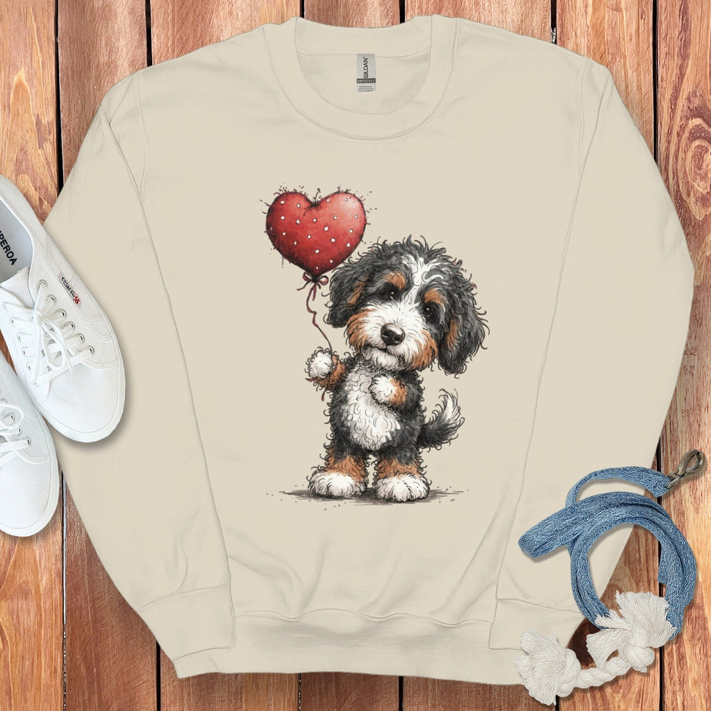Bernedoodle Heart Sweatshirt in Sand / S by Puppy Jo