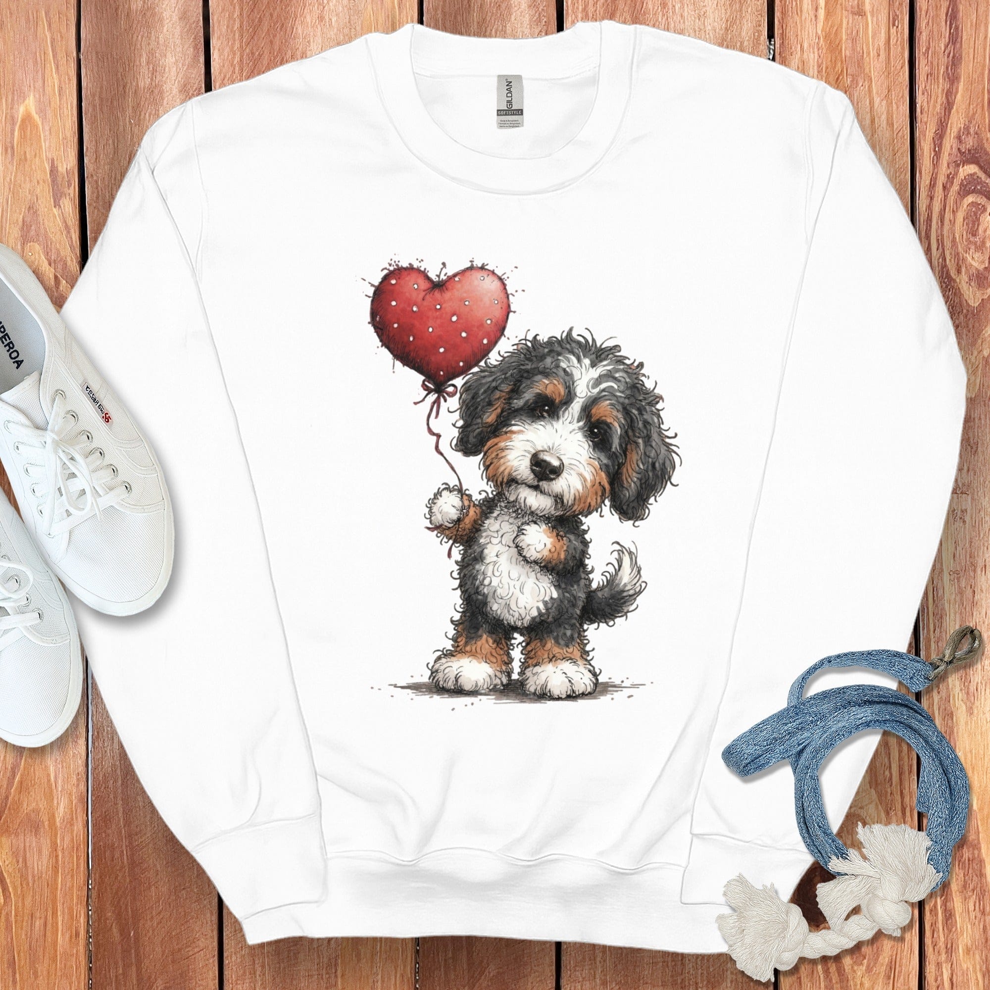 Bernedoodle Heart Sweatshirt in White / S by Puppy Jo