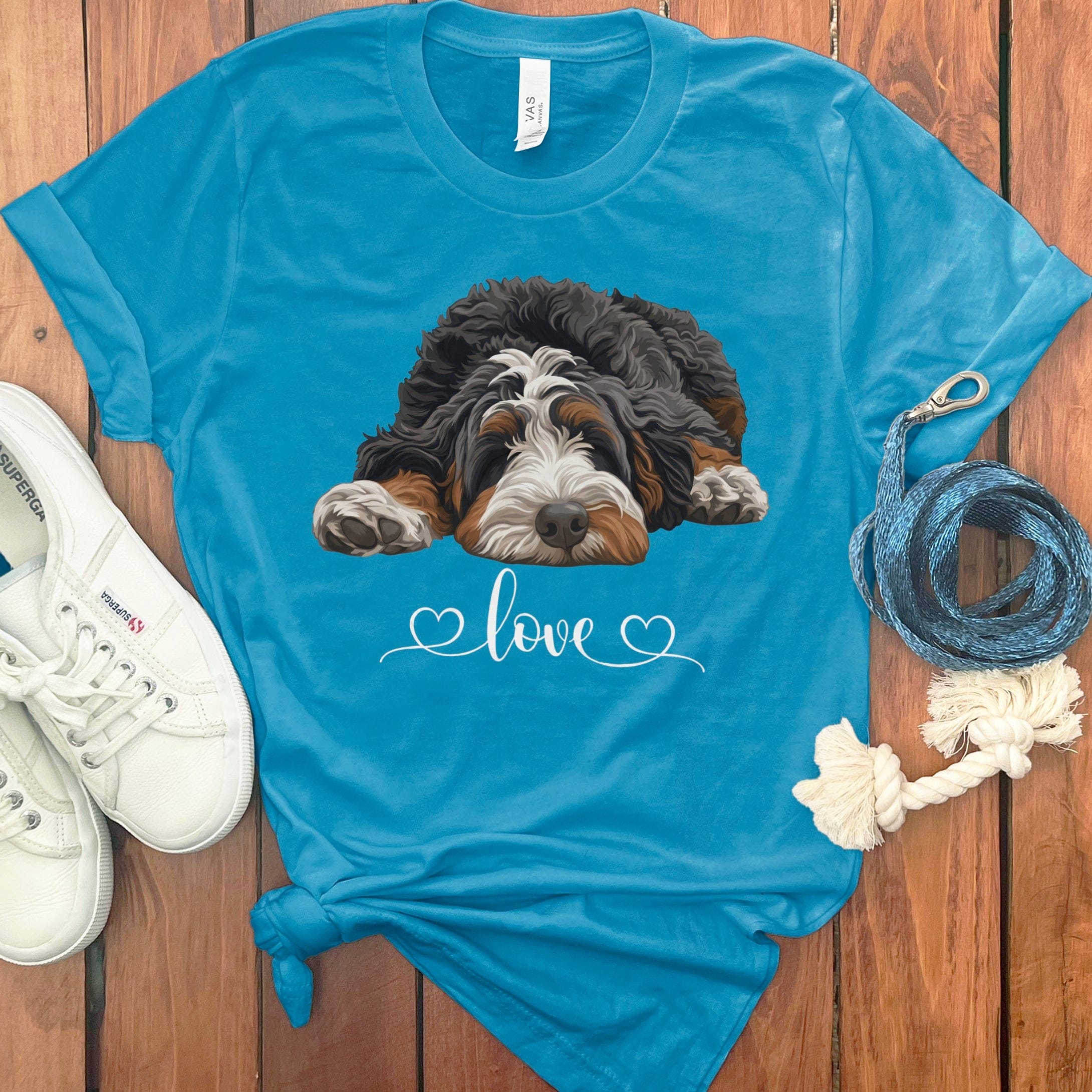 Bernedoodle Heart T-Shirt in Aqua / M by Puppy Jo