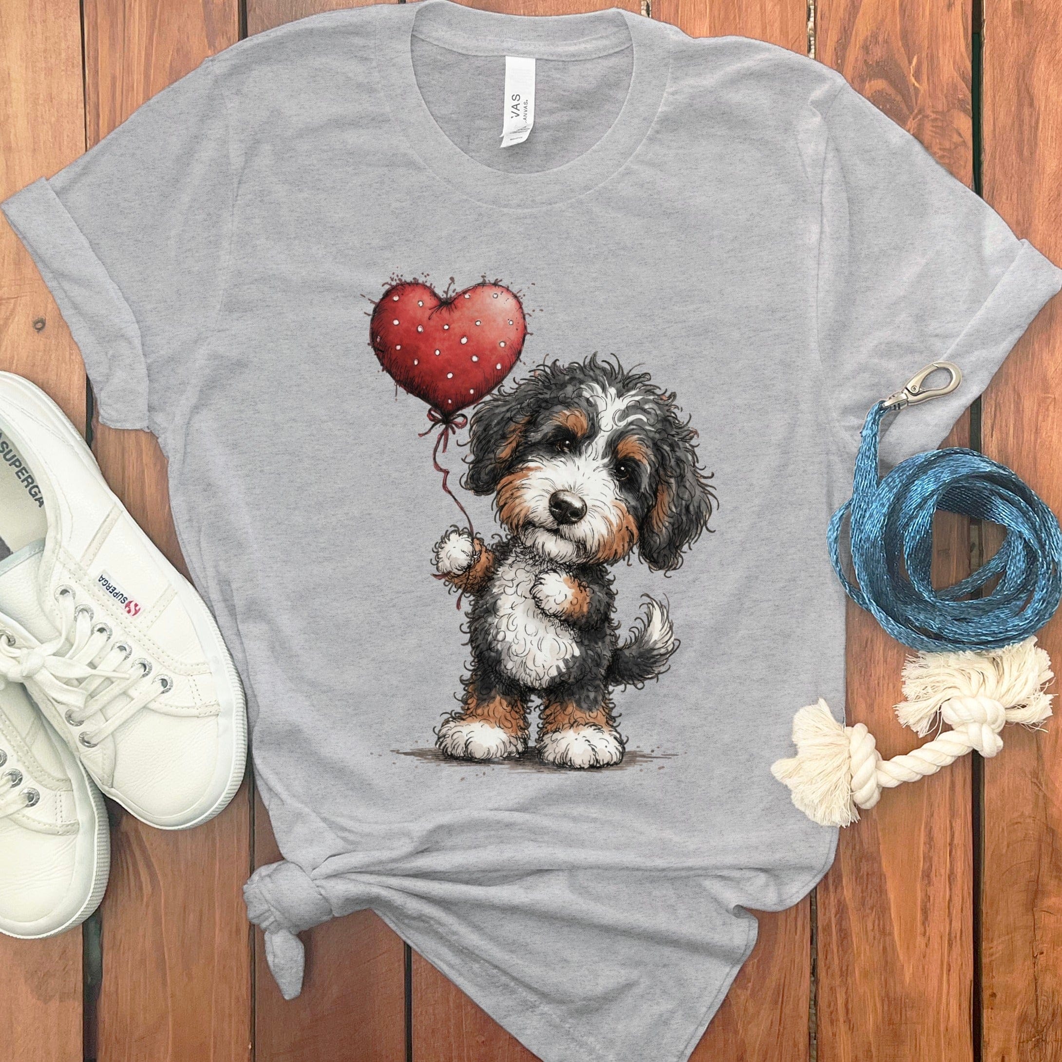 Bernedoodle Heart T-Shirt in Athletic Heather / S by Puppy Jo