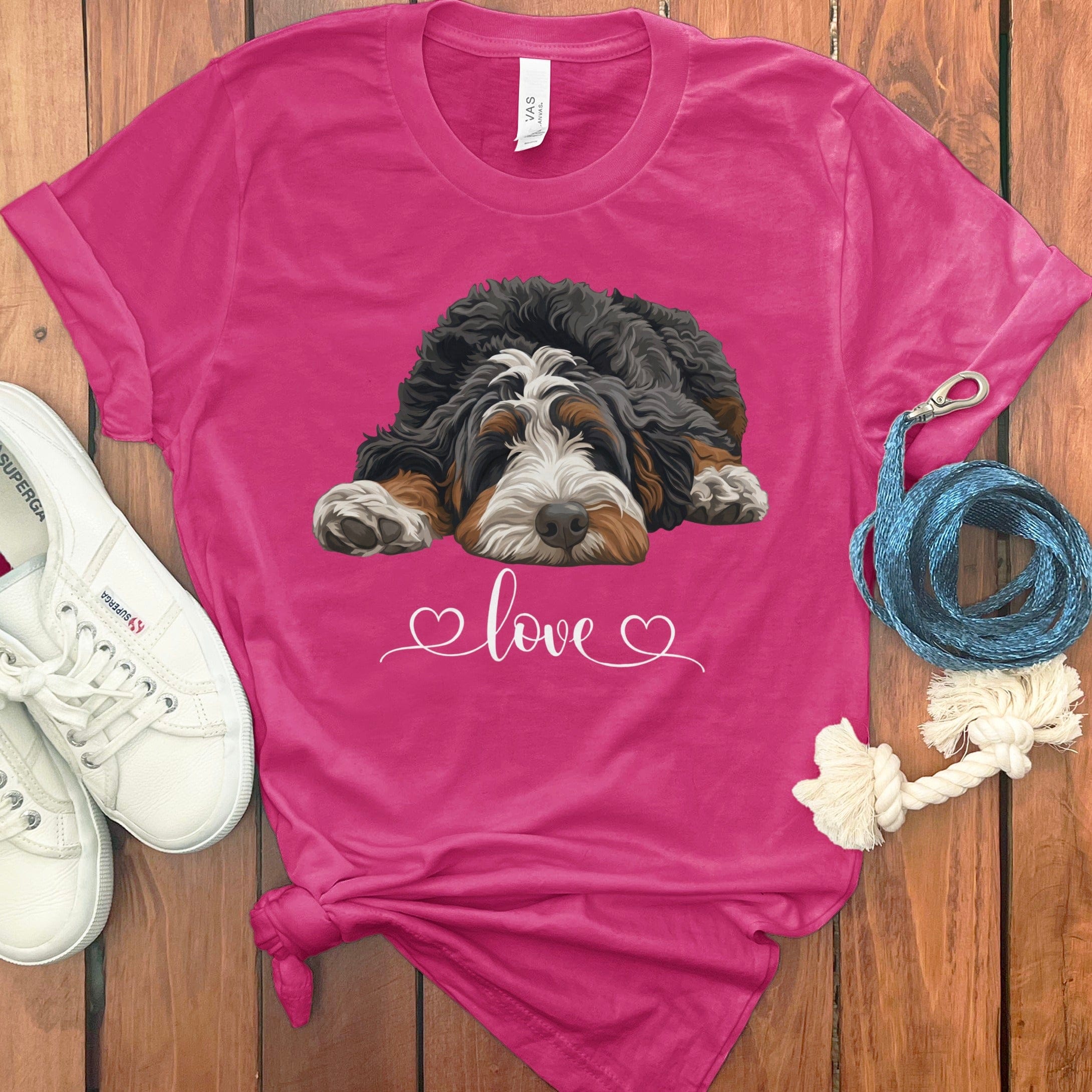Bernedoodle Heart T-Shirt in Berry / M by Puppy Jo