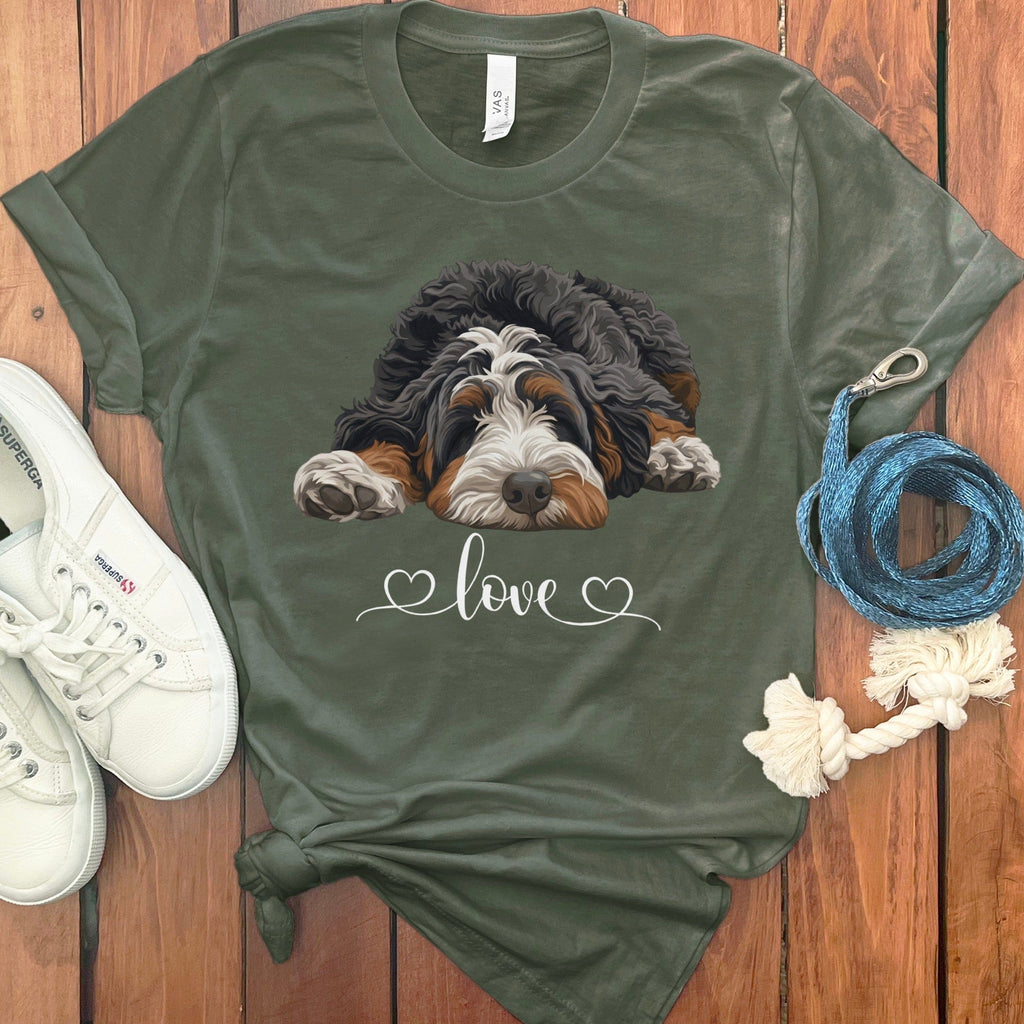 Bernedoodle Heart T-Shirt in Military Green / M by Puppy Jo