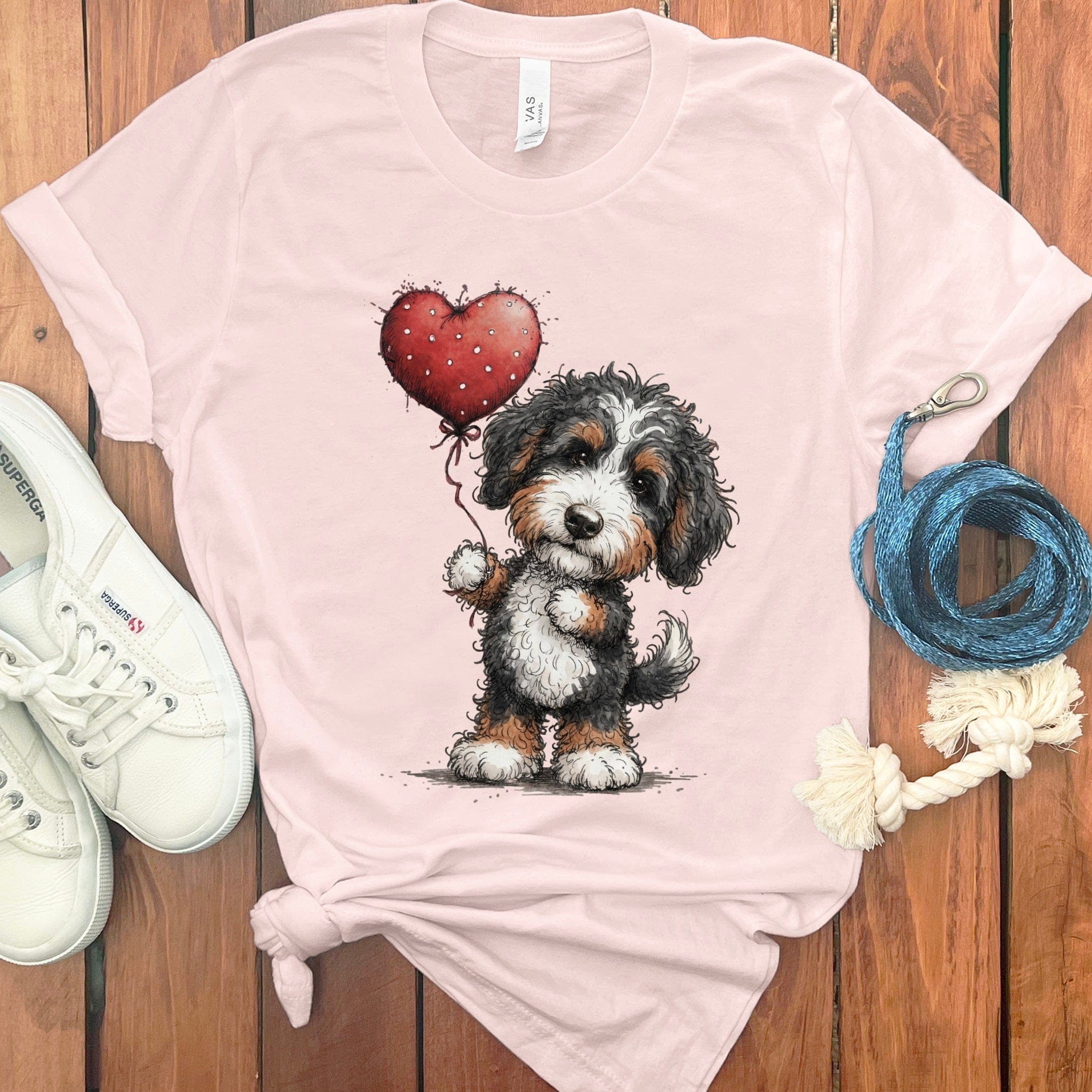 Bernedoodle Heart T-Shirt in Soft Pink / S by Puppy Jo