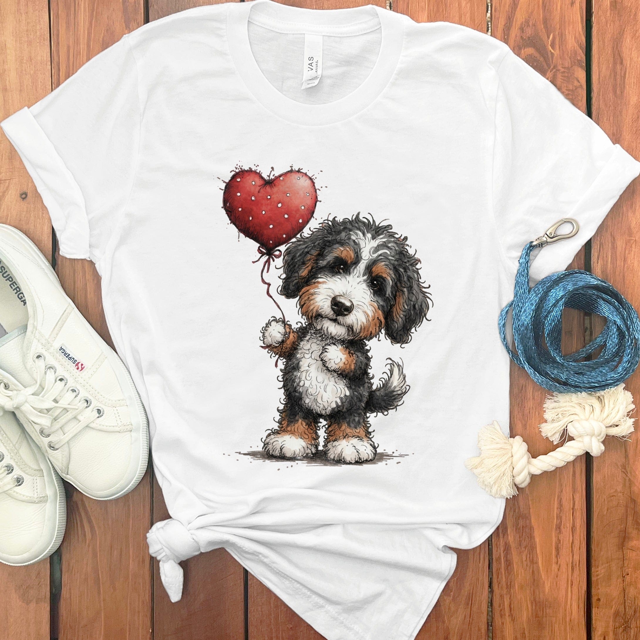 Bernedoodle Heart T-Shirt in White / S by Puppy Jo