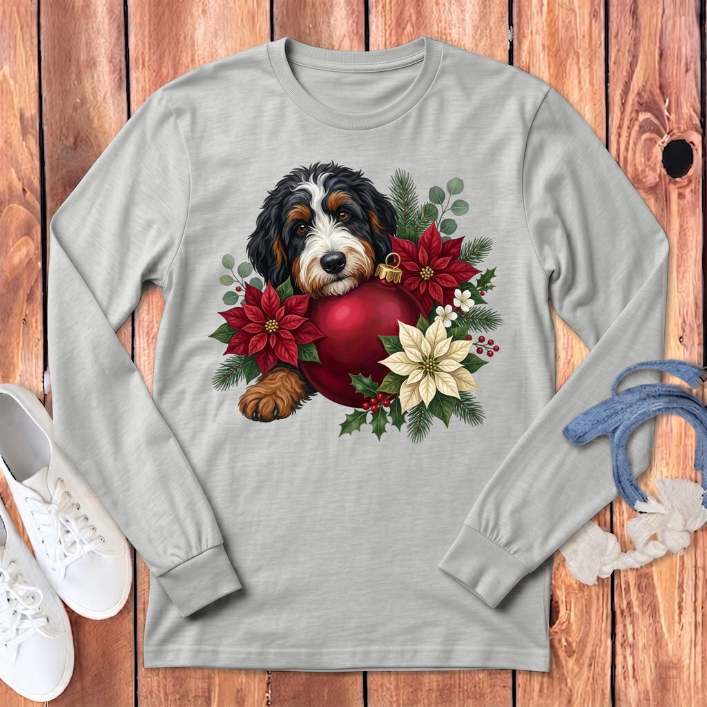 Bernedoodle Holiday Cheer Long Sleeve T-Shirt in Athletic Heather / S by Puppy Jo