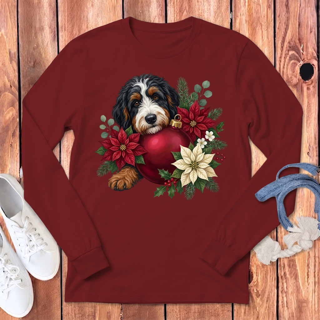 Bernedoodle Holiday Cheer Long Sleeve T-Shirt in Cardinal / S by Puppy Jo