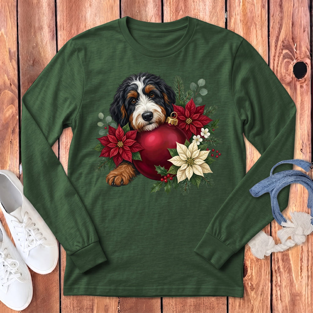 Bernedoodle Holiday Cheer Long Sleeve T-Shirt in Heather Forest / S by Puppy Jo
