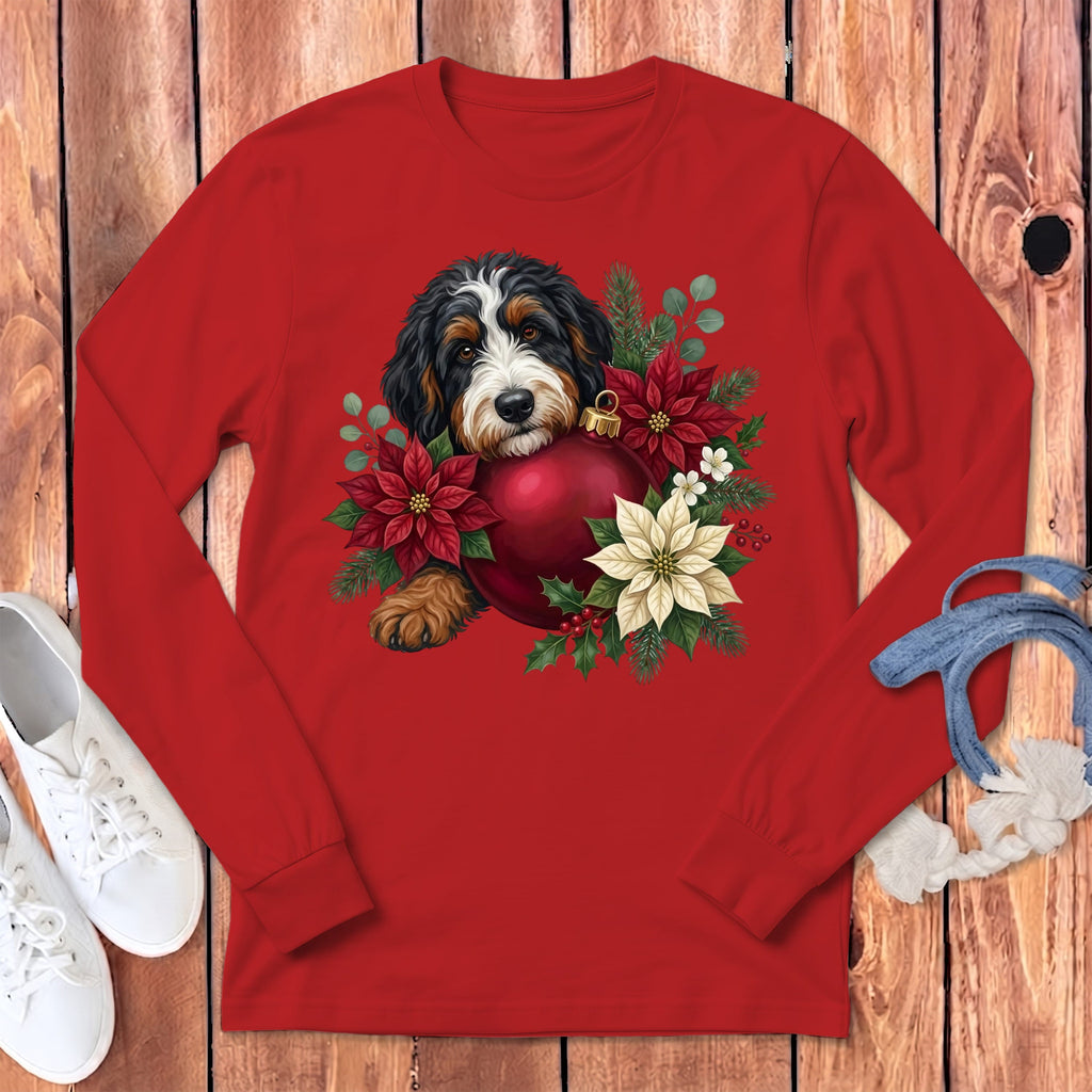 Bernedoodle Holiday Cheer Long Sleeve T-Shirt in Red / S by Puppy Jo