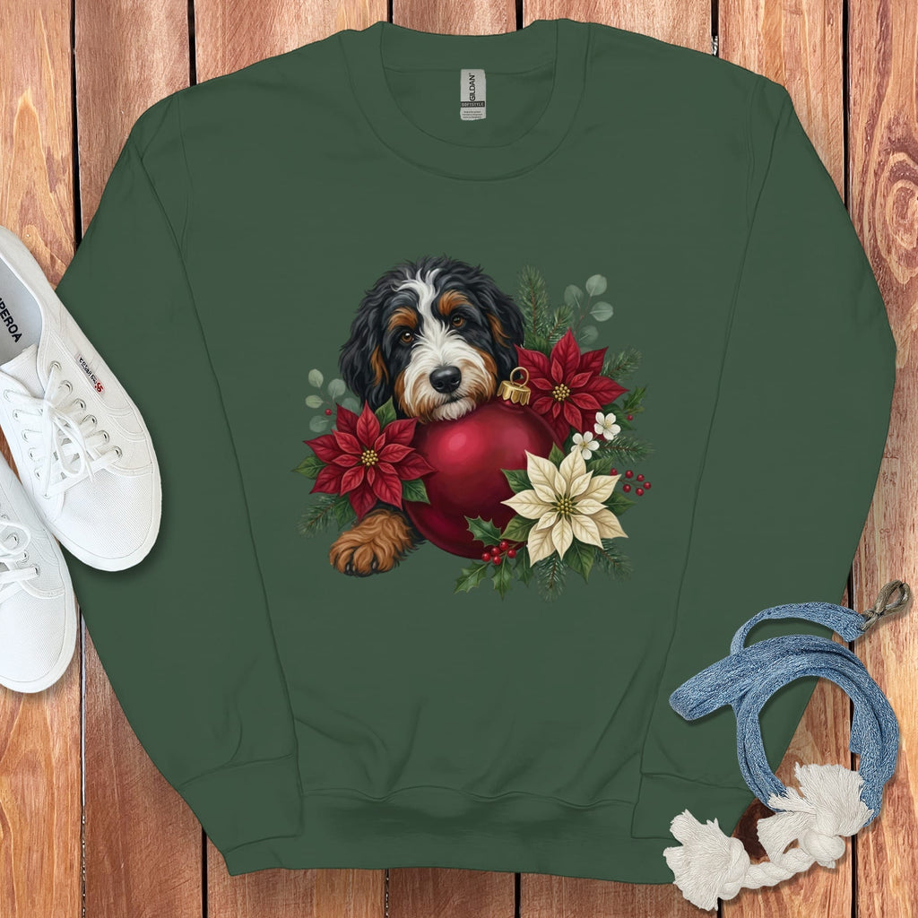 Bernedoodle Holiday Cheer Sweatshirt in Forest Green / S by Puppy Jo