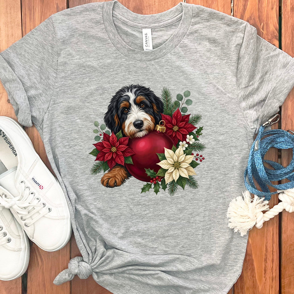 Bernedoodle Holiday Cheer T-Shirt in Athletic Heather / S by Puppy Jo