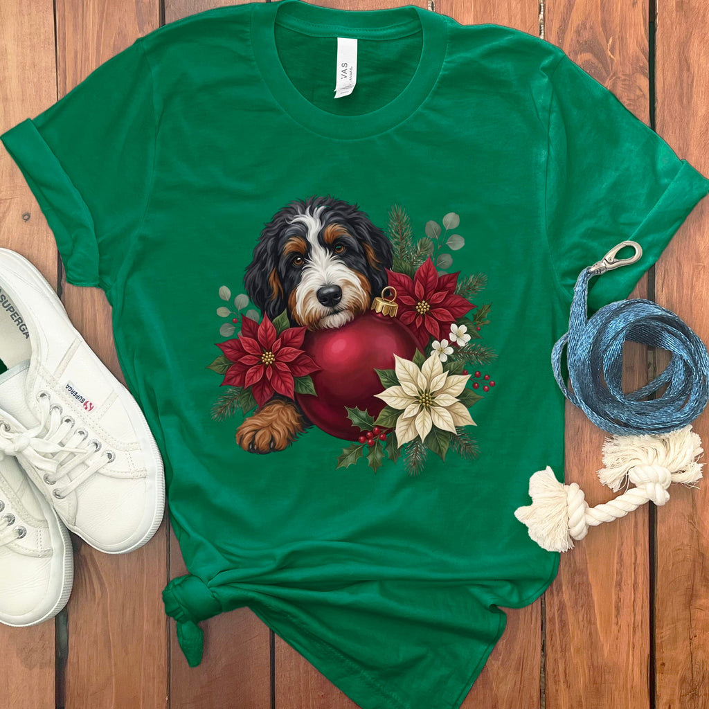Bernedoodle Holiday Cheer T-Shirt in Kelly / S by Puppy Jo