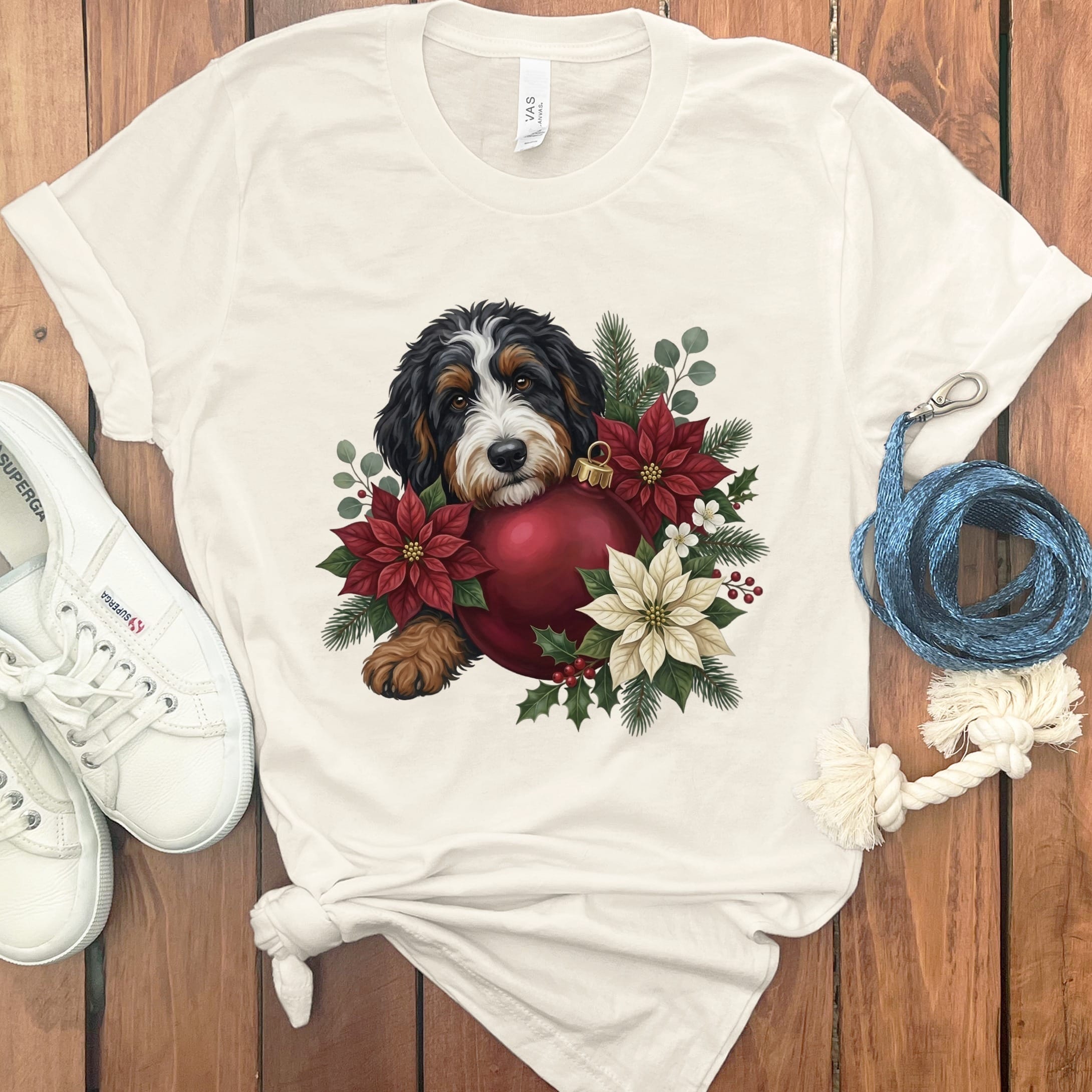 Bernedoodle Holiday Cheer T-Shirt in Natural / S by Puppy Jo