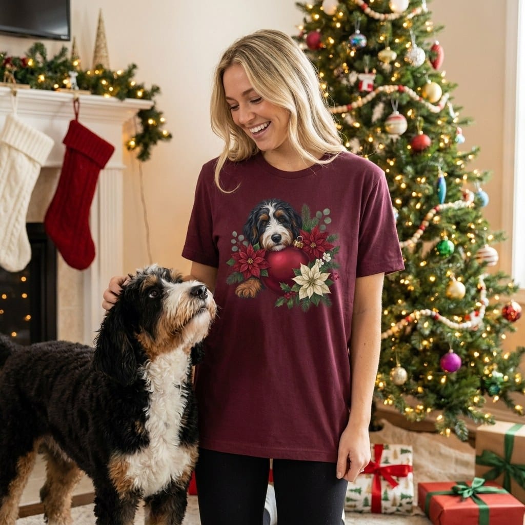 Bernedoodle Holiday Cheer T-Shirt in by Puppy Jo