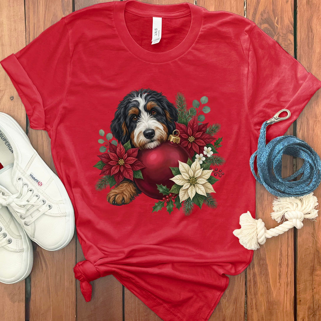 Bernedoodle Holiday Cheer T-Shirt in Red / S by Puppy Jo