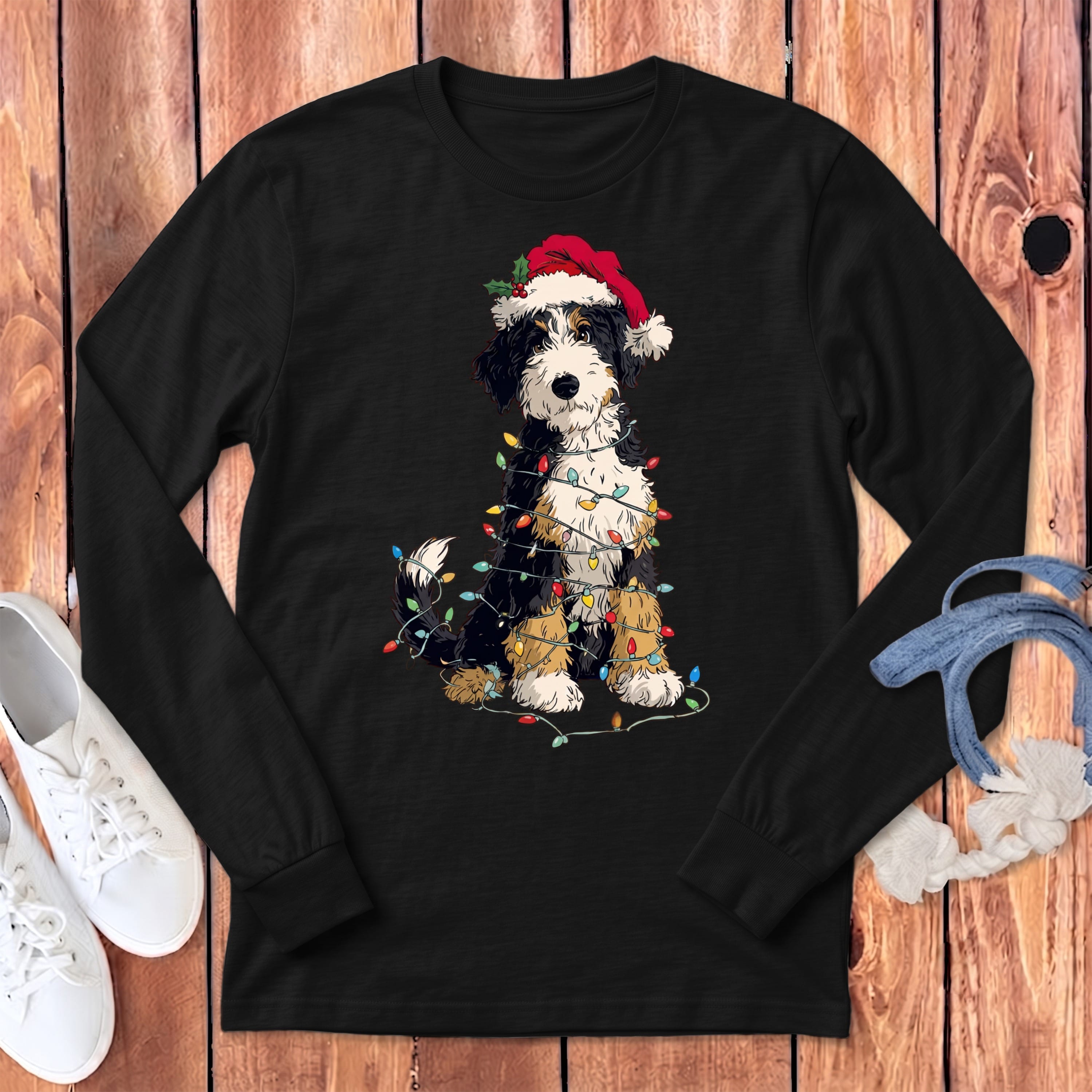Bernedoodle Holiday Long Sleeve T-Shirt in Dark Grey Heather / S by Puppy Jo