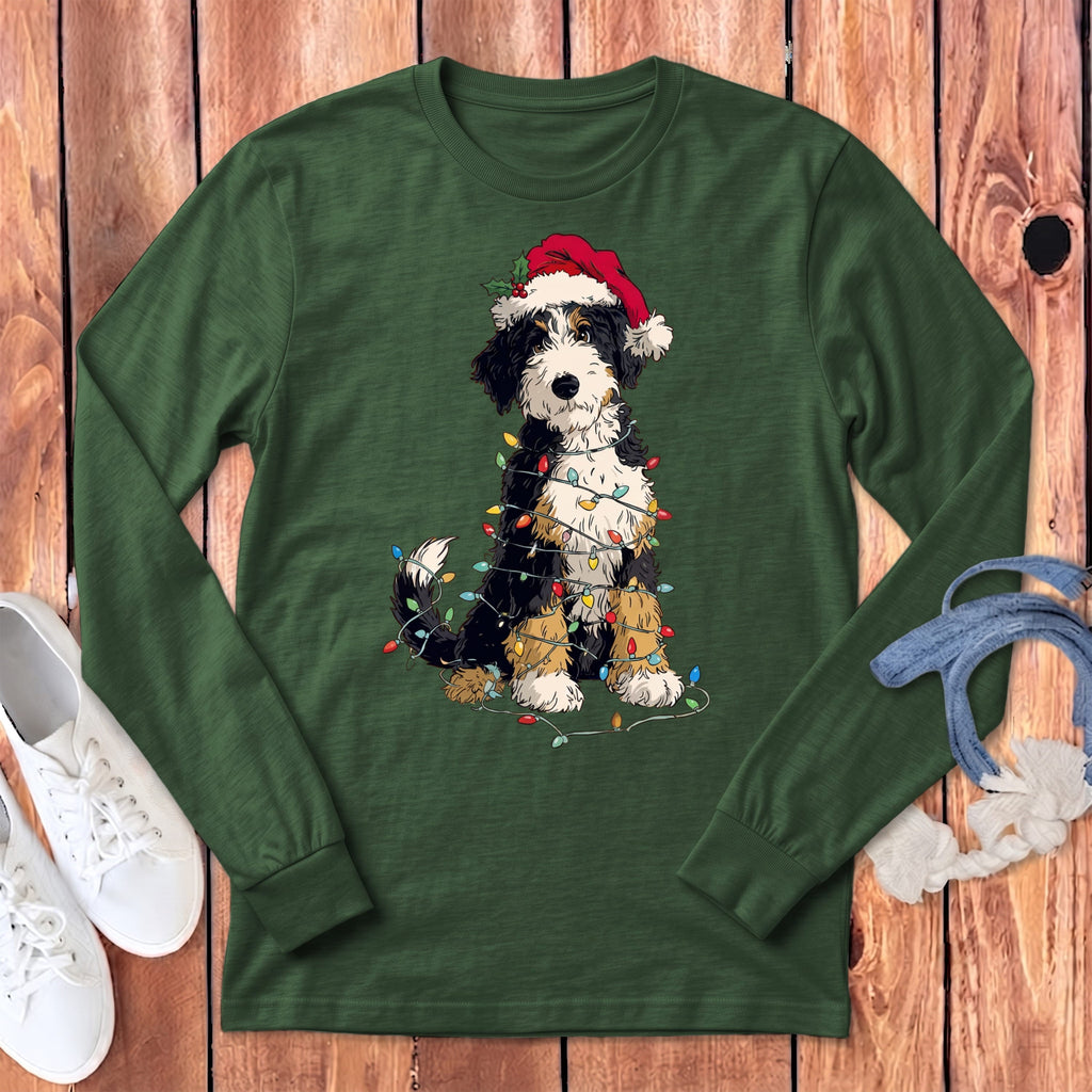 Bernedoodle Holiday Long Sleeve T-Shirt in Heather Forest / S by Puppy Jo