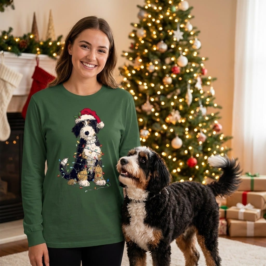 Bernedoodle Holiday Long Sleeve T-Shirt in by Puppy Jo