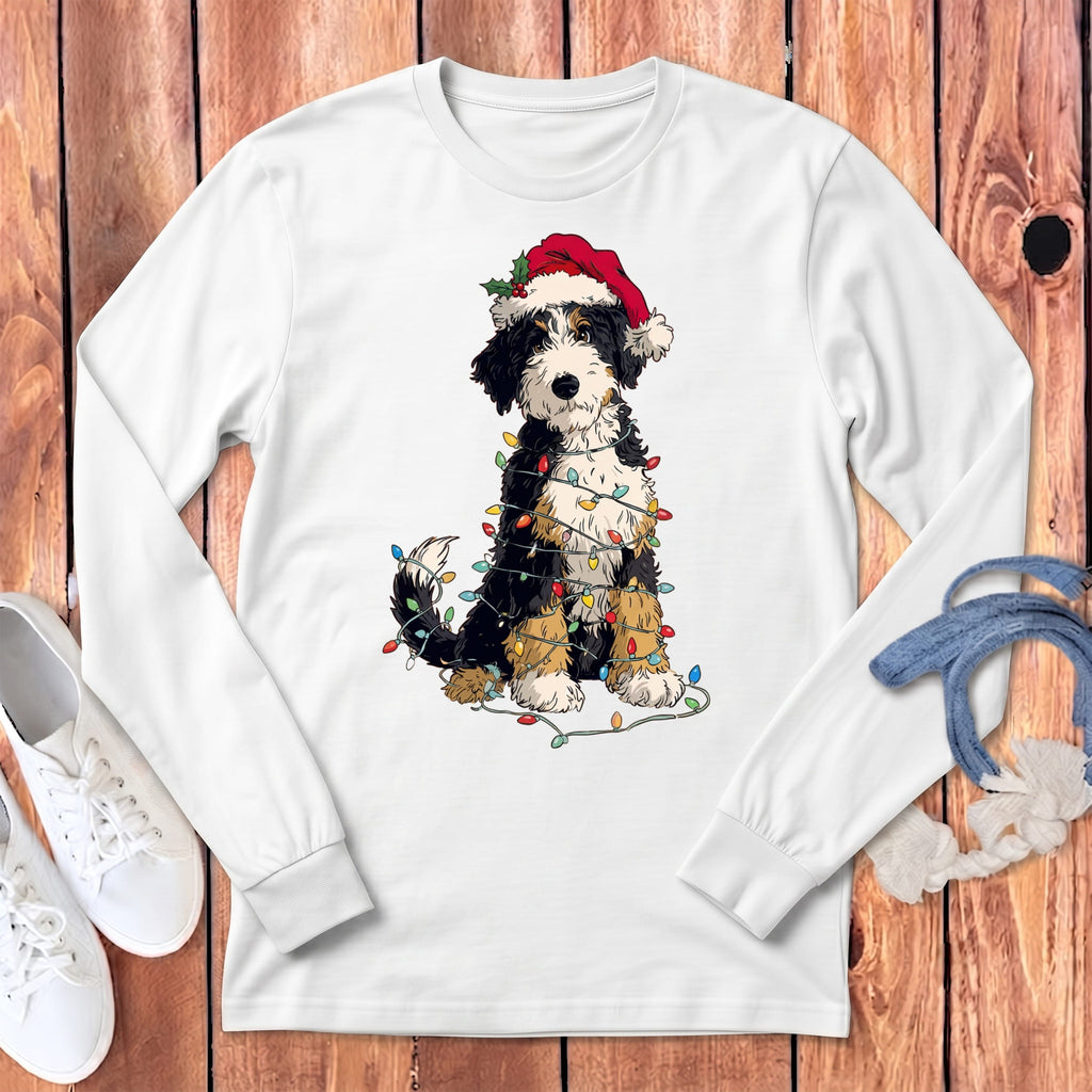 Bernedoodle Holiday Long Sleeve T-Shirt in White / S by Puppy Jo