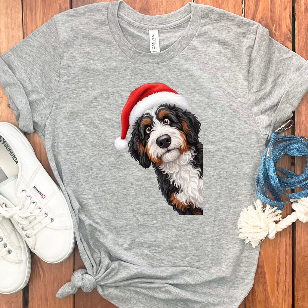 Bernedoodle Holiday Santa T-Shirt in Athletic Heather / S by Puppy Jo
