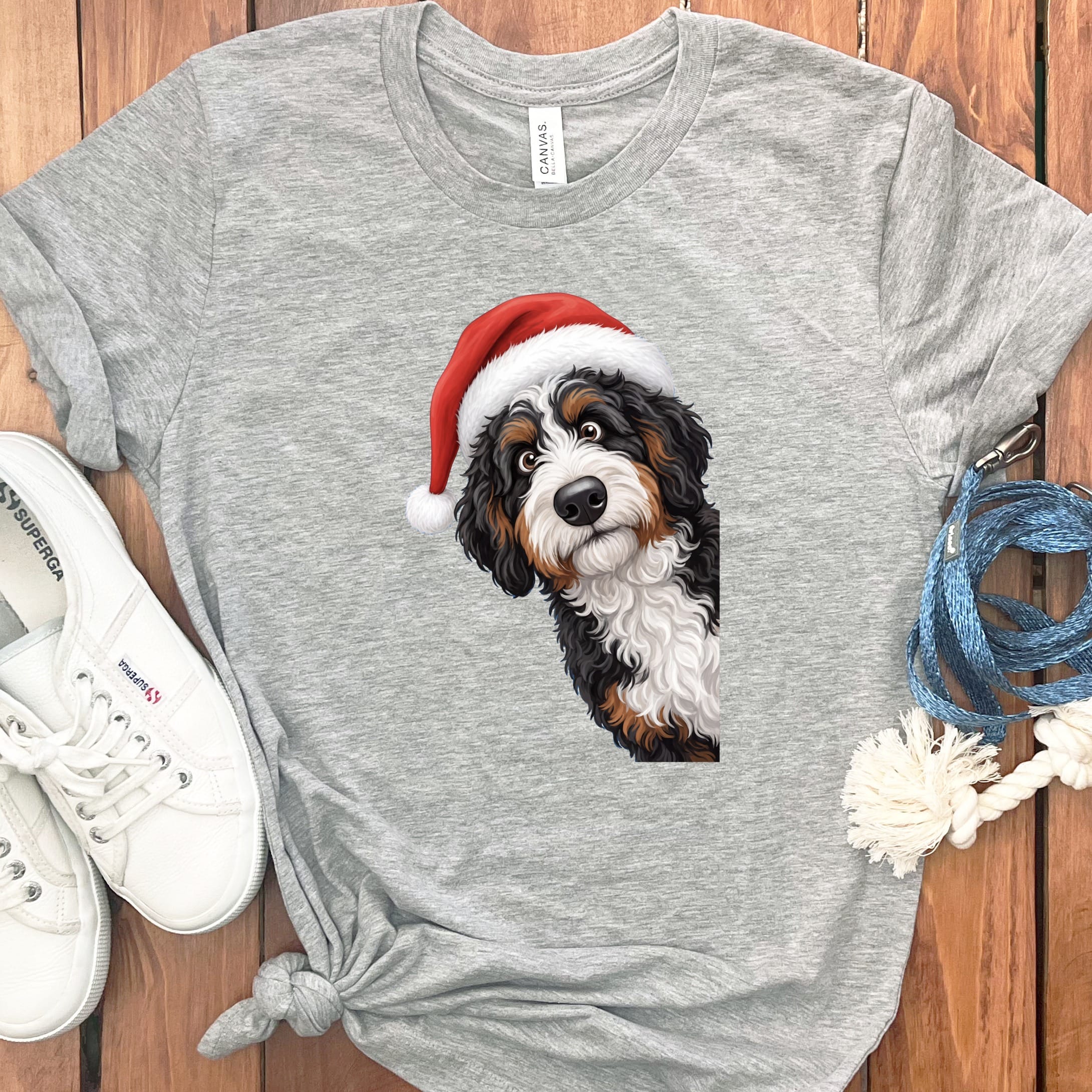 Bernedoodle Holiday Santa T-Shirt in Athletic Heather / S by Puppy Jo
