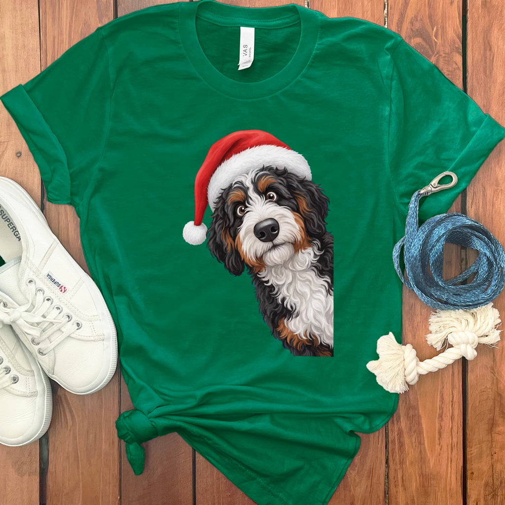 Bernedoodle Holiday Santa T-Shirt in Kelly / S by Puppy Jo