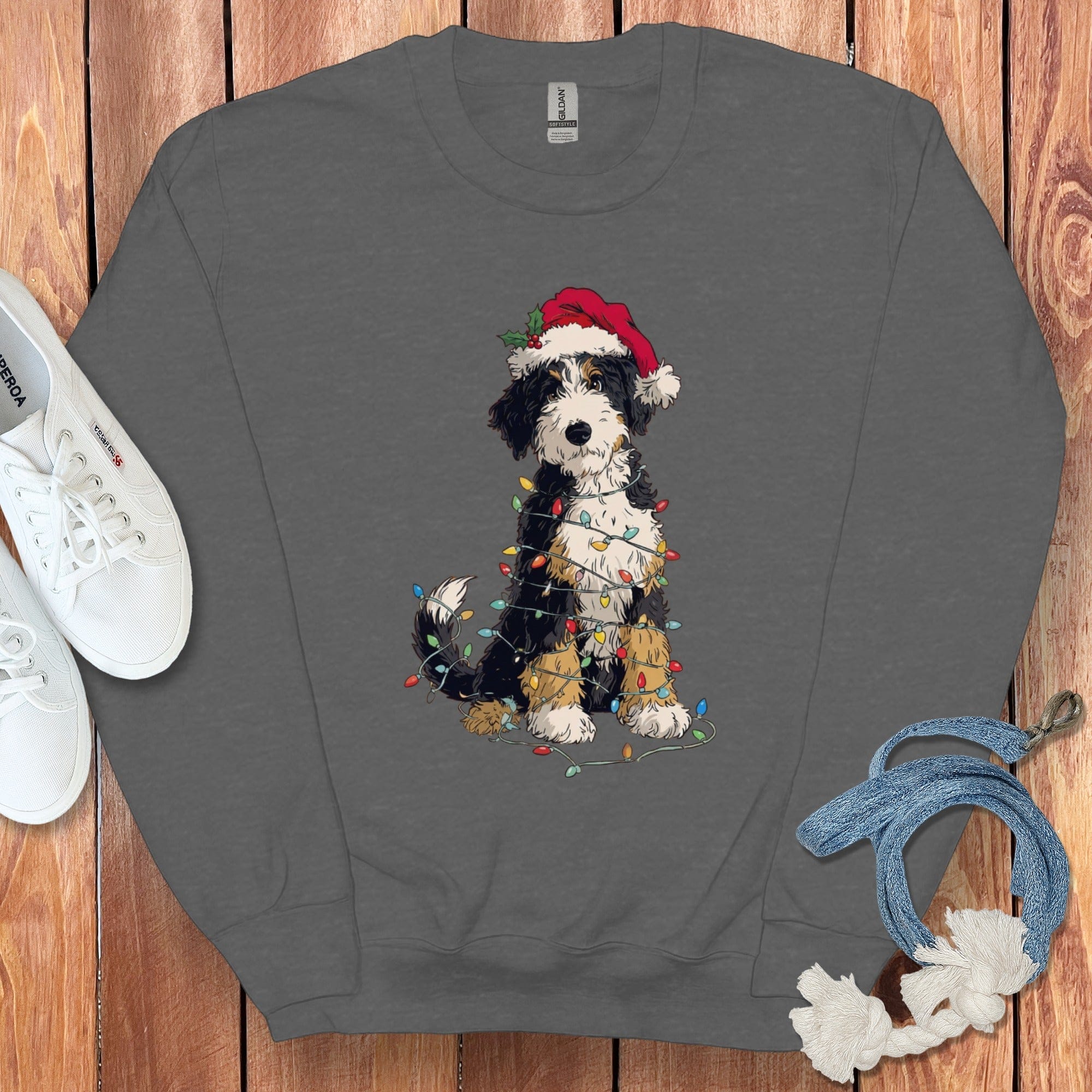 Bernedoodle Holiday Sweatshirt in Dark Heather / S by Puppy Jo