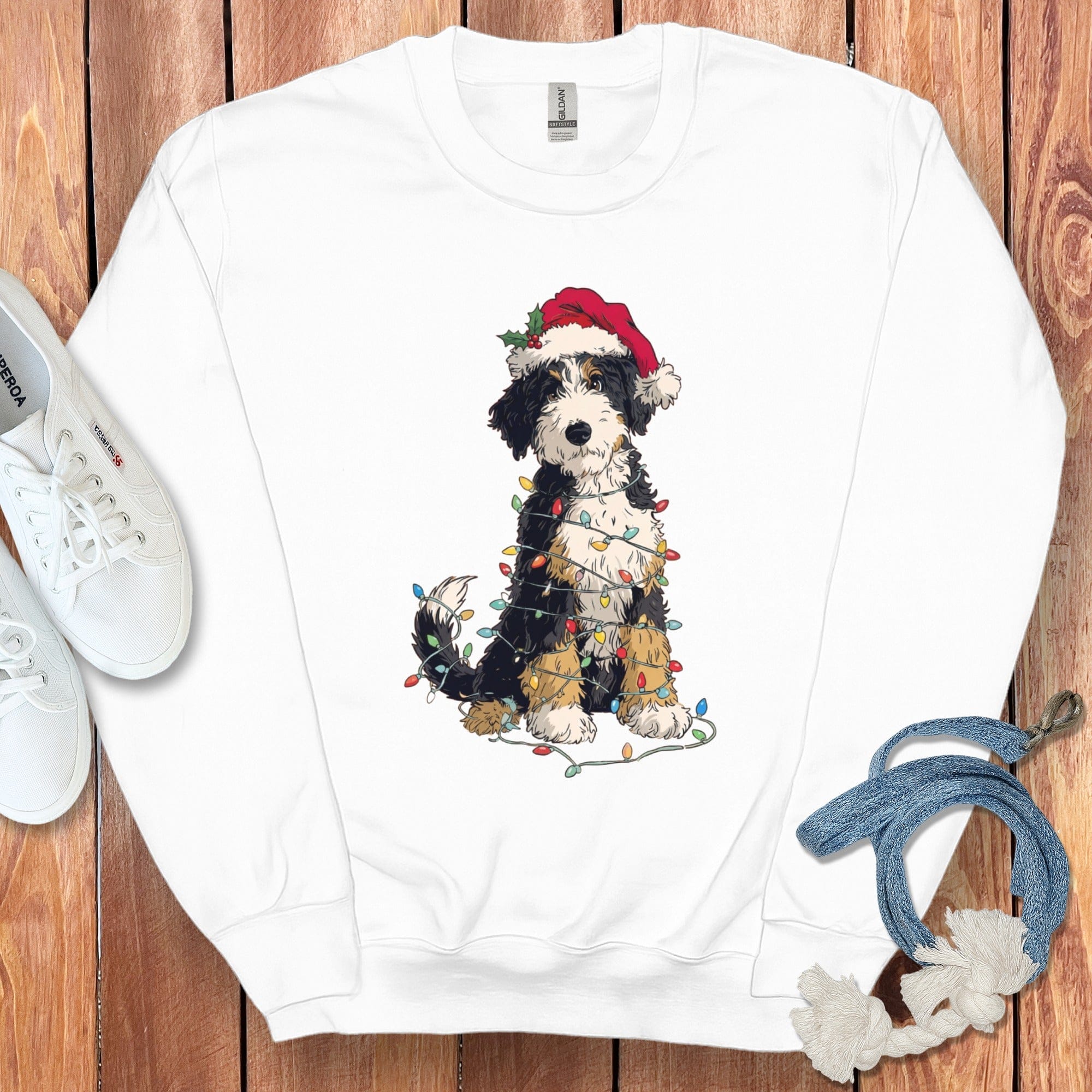 Bernedoodle Holiday Sweatshirt in White / S by Puppy Jo