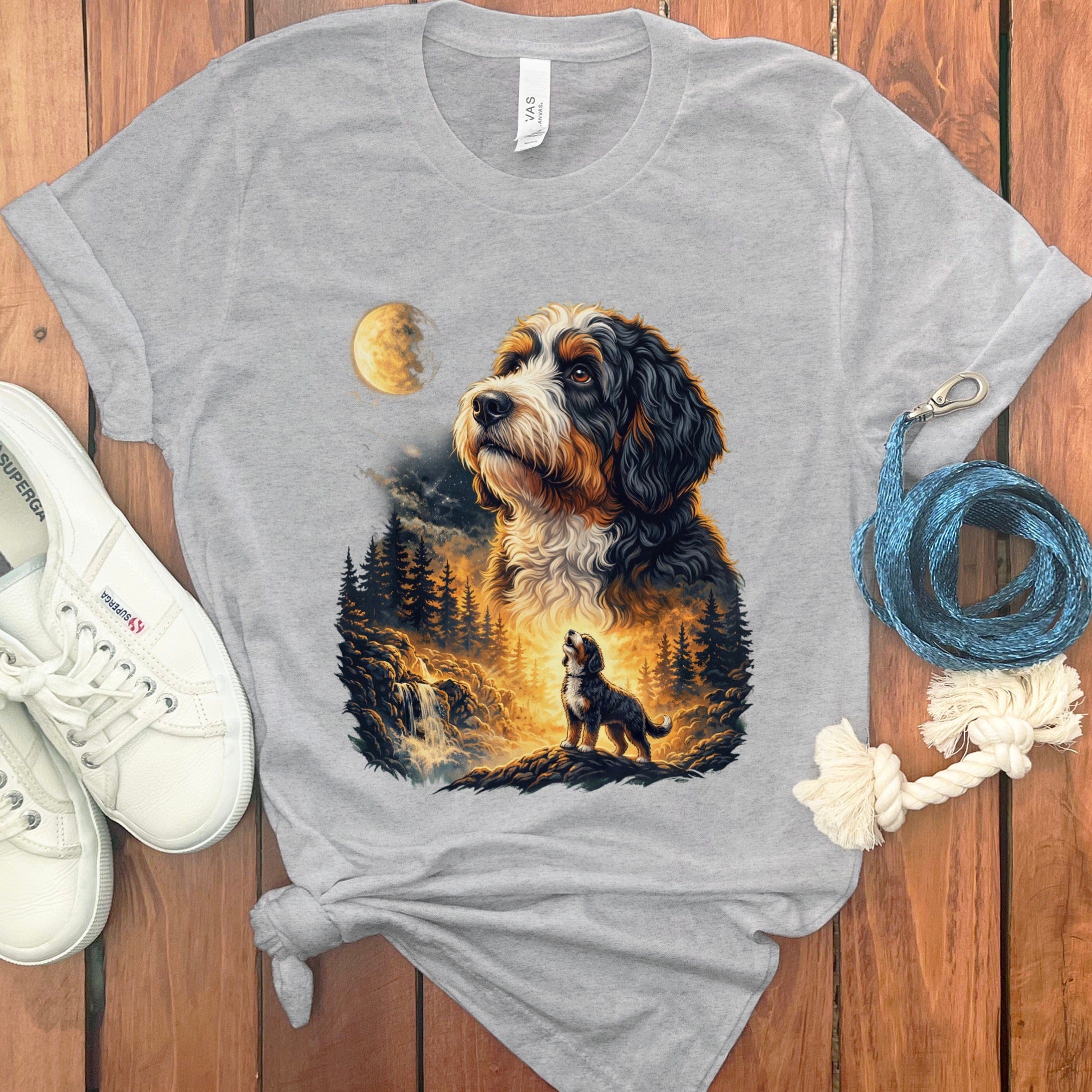 Bernedoodle Howling T-Shirt in Athletic Heather / M by Puppy Jo