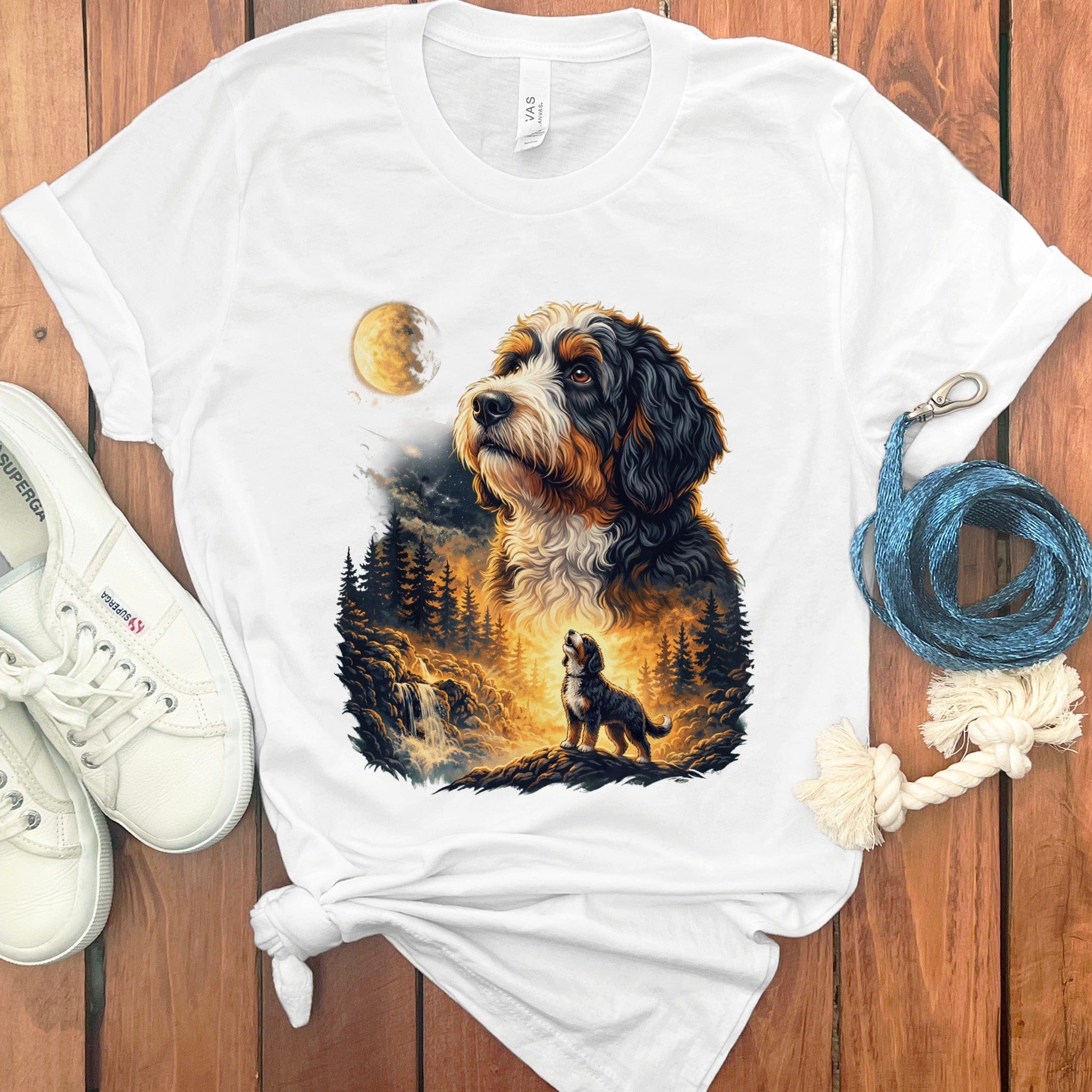 Bernedoodle Howling T-Shirt in White / M by Puppy Jo