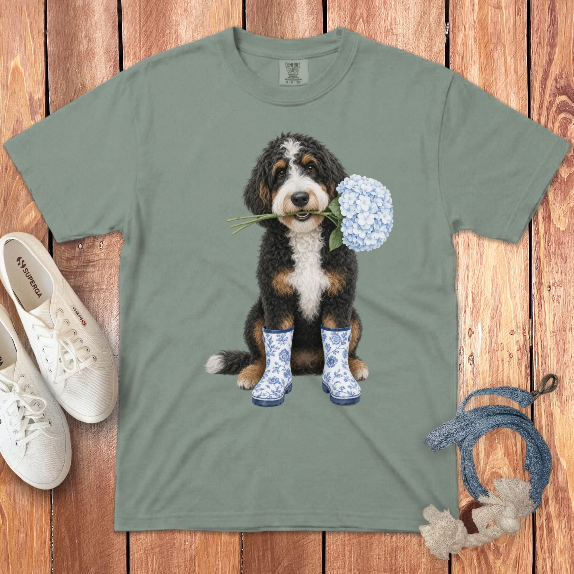 Bernedoodle Hydrangea Signature T-Shirt in Bay / S / T-Shirts by Puppy Jo