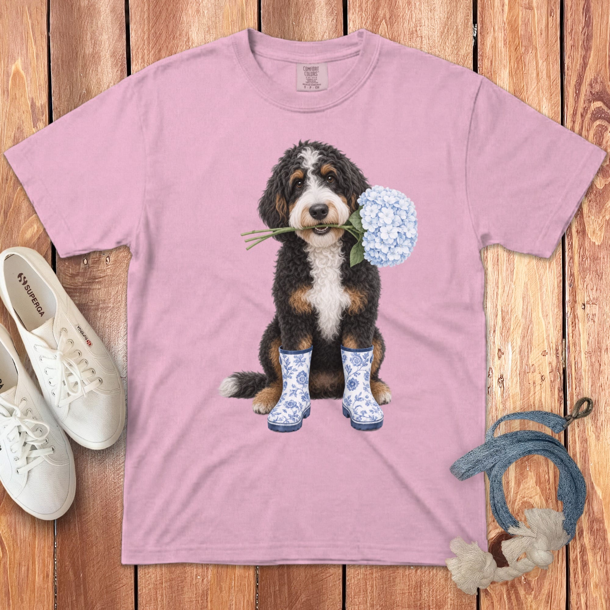 Bernedoodle Hydrangea Signature T-Shirt in Blossom / S / T-Shirts by Puppy Jo