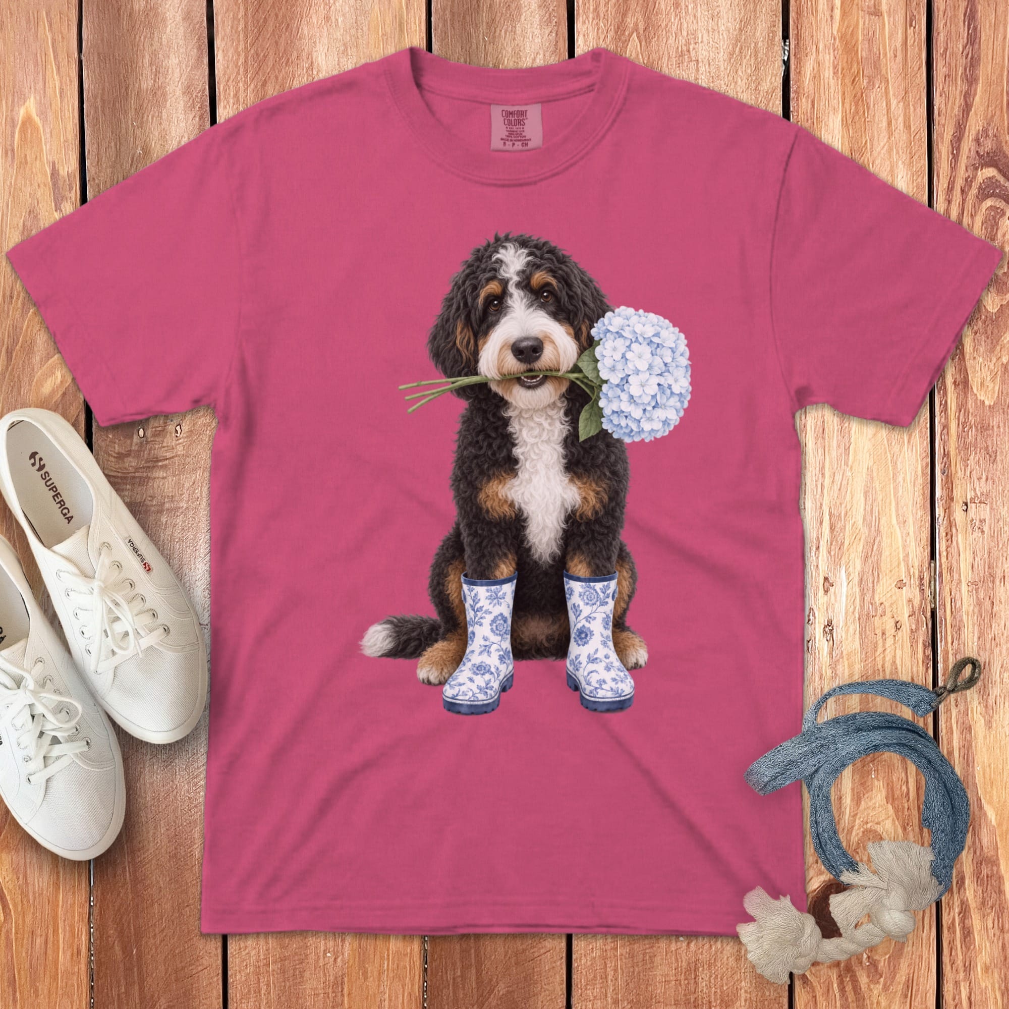 Bernedoodle Hydrangea Signature T-Shirt in Crunchberry / S / T-Shirts by Puppy Jo