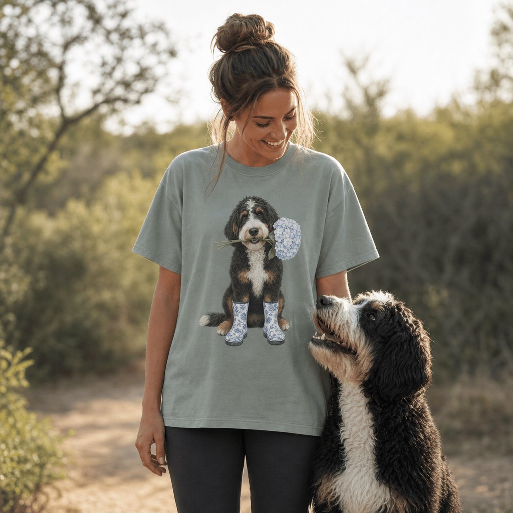 Bernedoodle Hydrangea Signature T-Shirt in by Puppy Jo