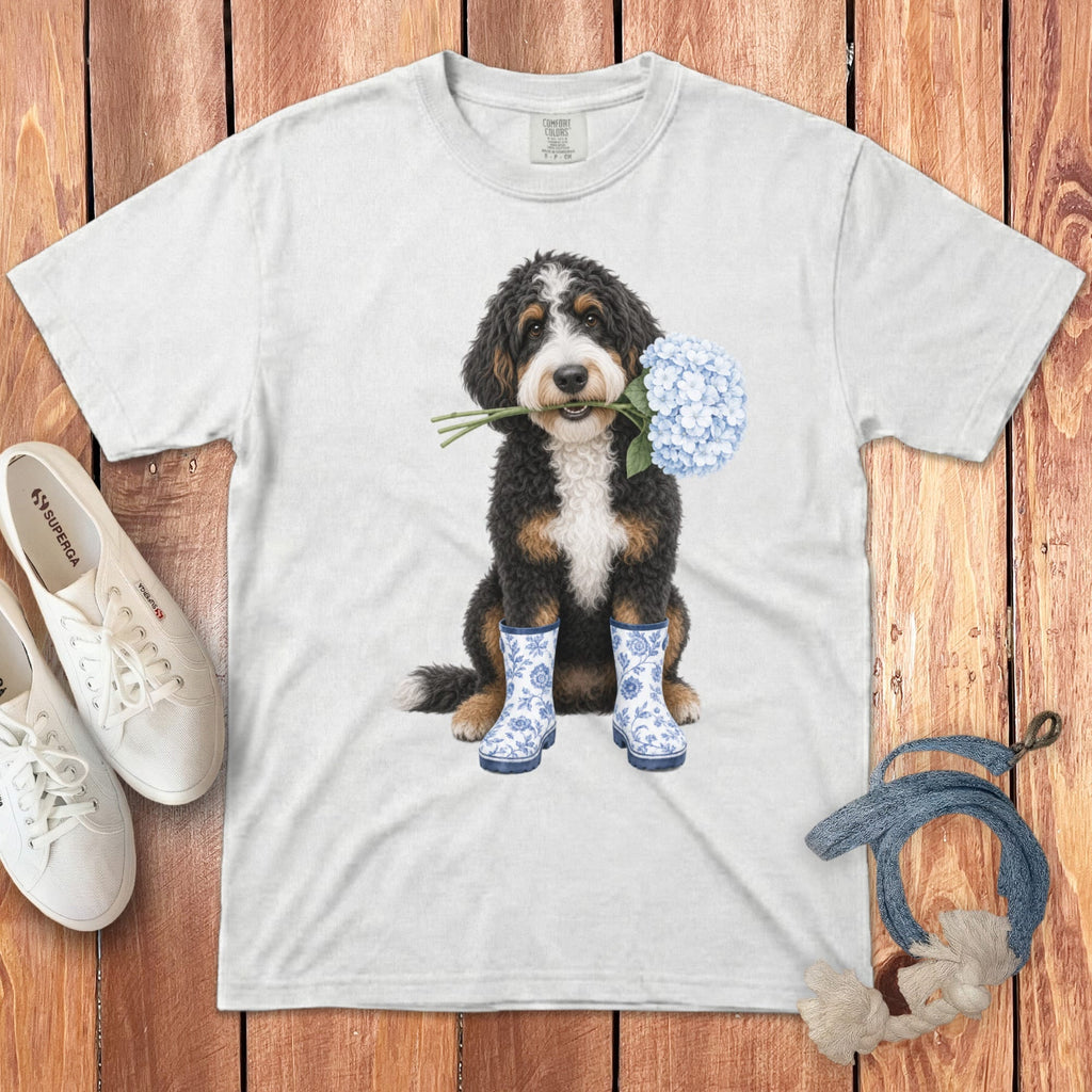Bernedoodle Hydrangea Signature T-Shirt in White / S / T-Shirts by Puppy Jo