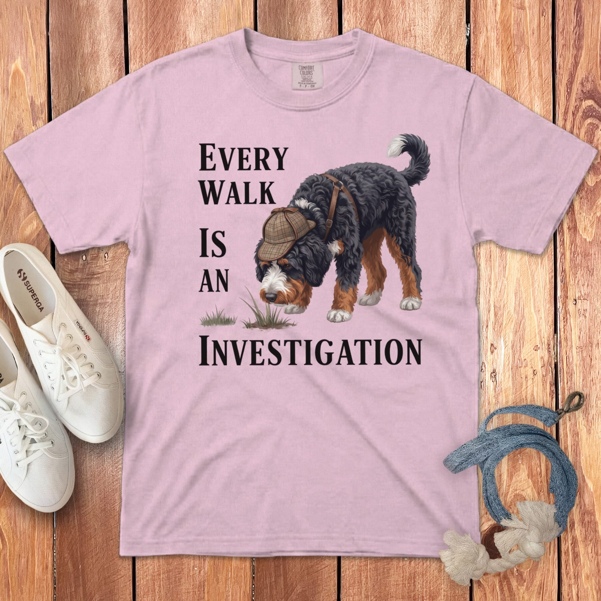 Bernedoodle Investigation Signature T-Shirt in Blossom / M by Puppy Jo