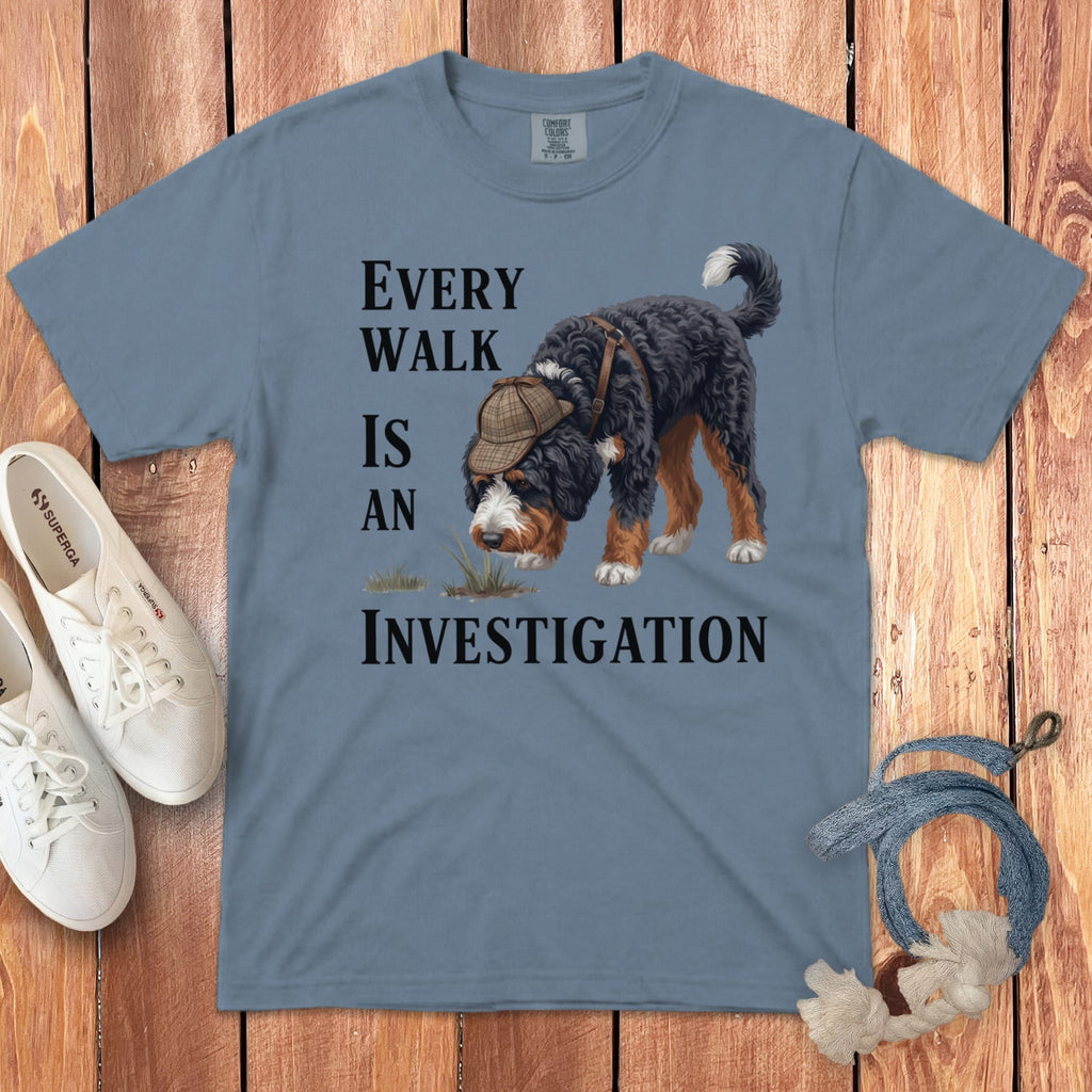 Bernedoodle Investigation Signature T-Shirt in Blue Jean / M by Puppy Jo