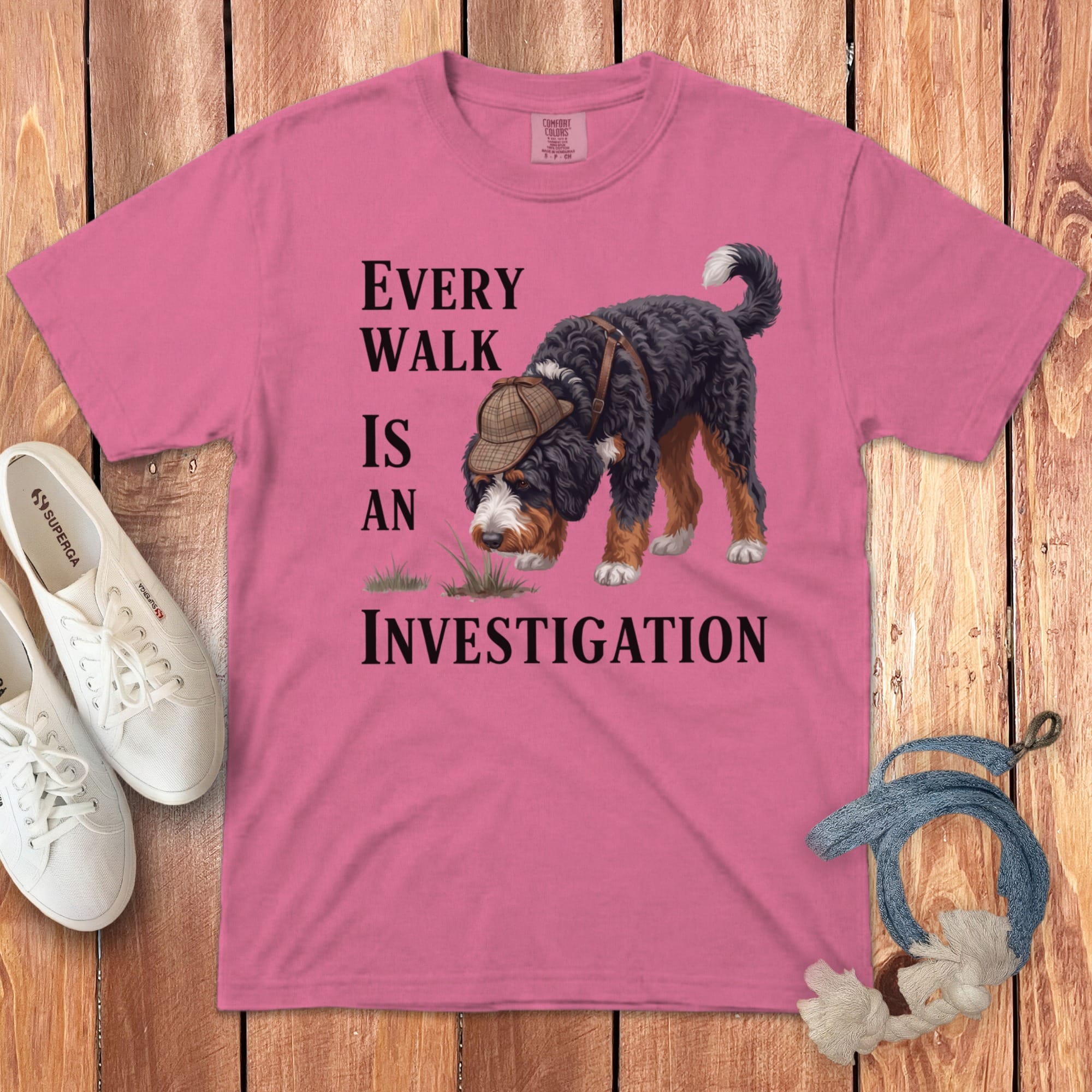 Bernedoodle Investigation Signature T-Shirt in Crunchberry / M by Puppy Jo