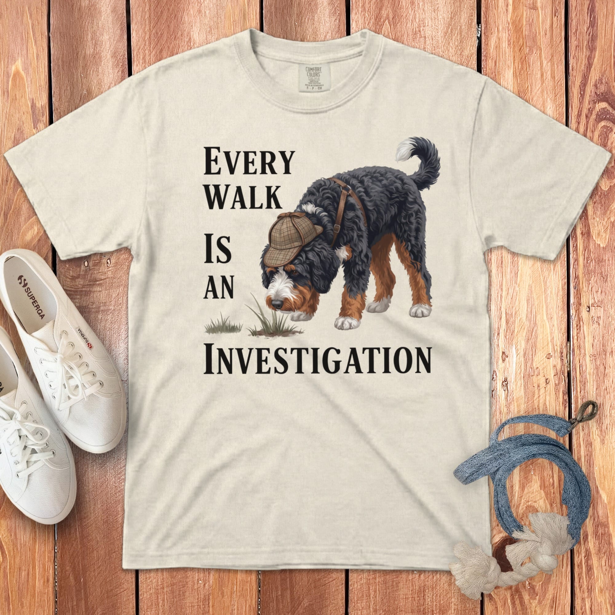 Bernedoodle Investigation Signature T-Shirt in Ivory / M by Puppy Jo