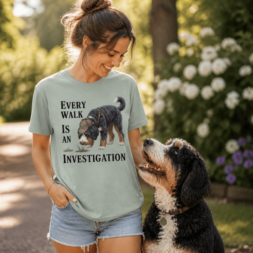 Bernedoodle Investigation Signature T-Shirt in by Puppy Jo