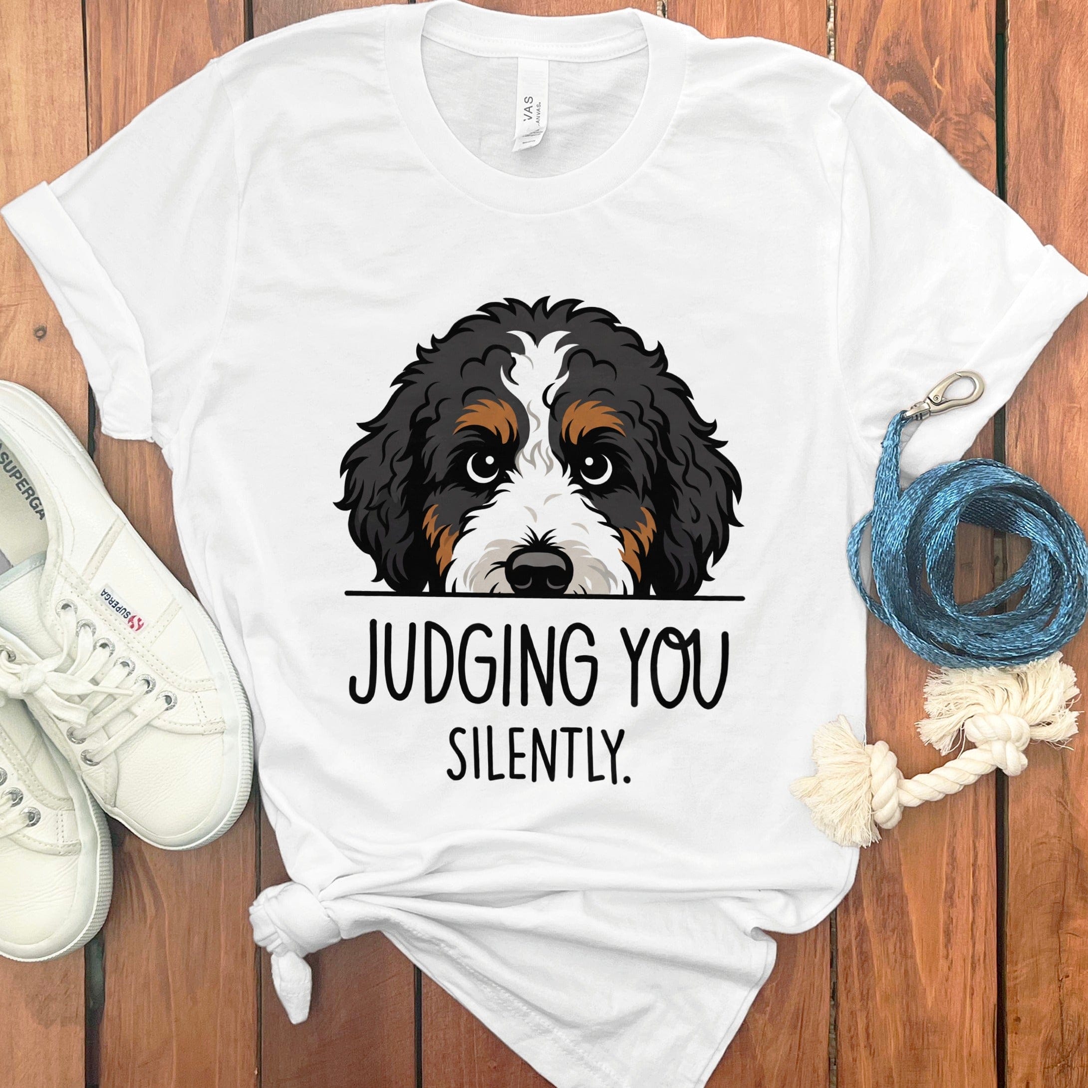 Bernedoodle Judging T-Shirt in White / M by MyDesigns