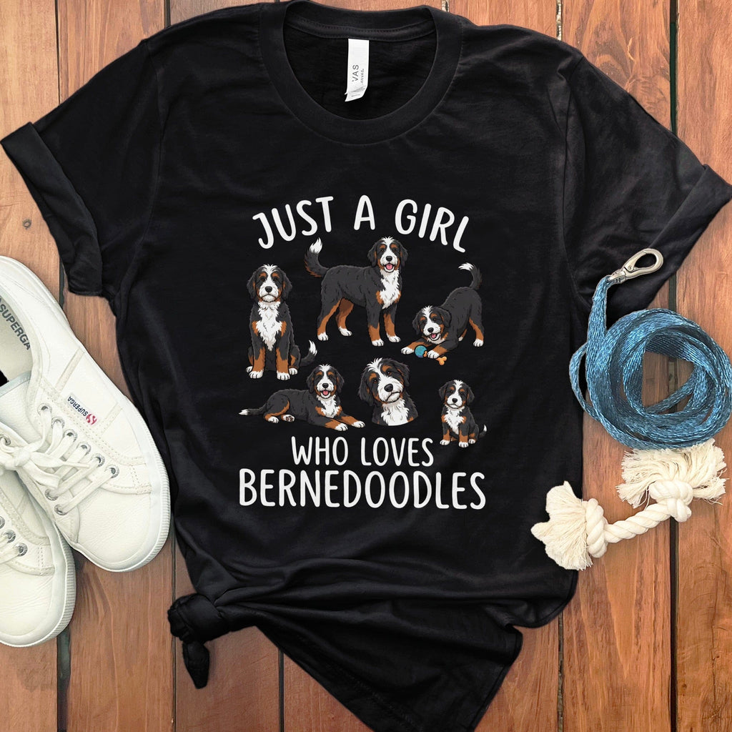 Bernedoodle Just A Girl Loves T-Shirt in Black / S by Puppy Jo