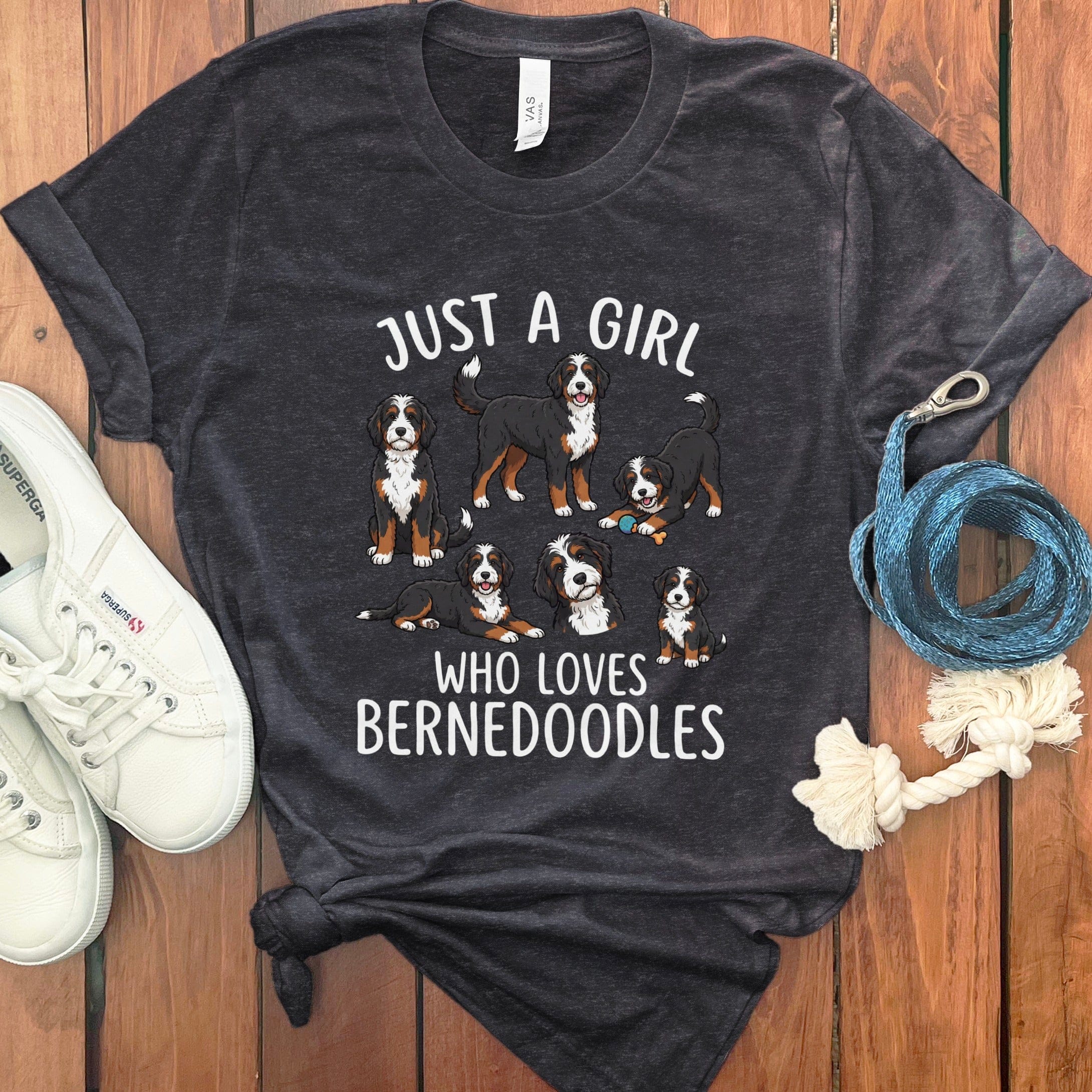 Bernedoodle Just A Girl Loves T-Shirt in Dark Grey Heather / S by Puppy Jo