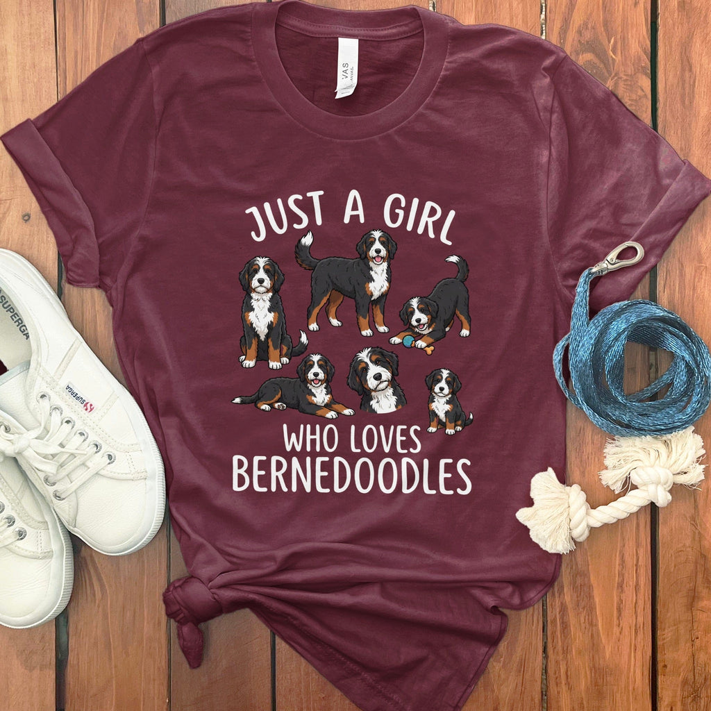 Bernedoodle Just A Girl Loves T-Shirt in Maroon / S by Puppy Jo