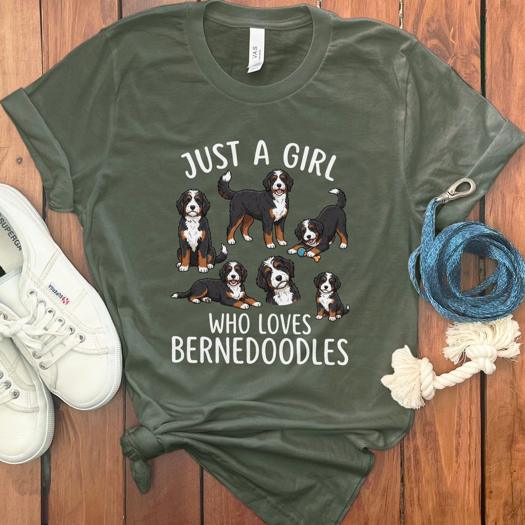 Bernedoodle Just A Girl Loves T-Shirt in Military Green / S by Puppy Jo