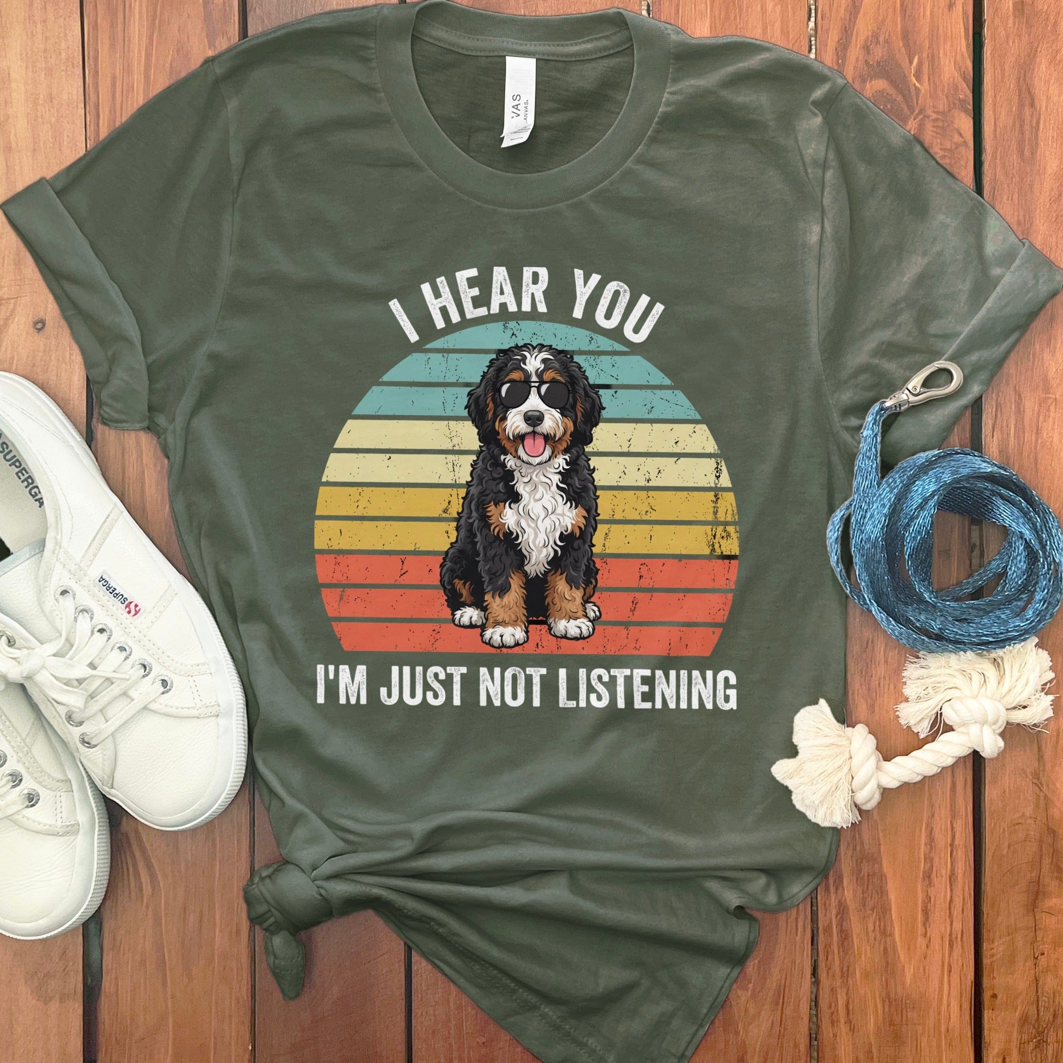Bernedoodle Just Not Listening T-Shirt in Military Green / S by Puppy Jo
