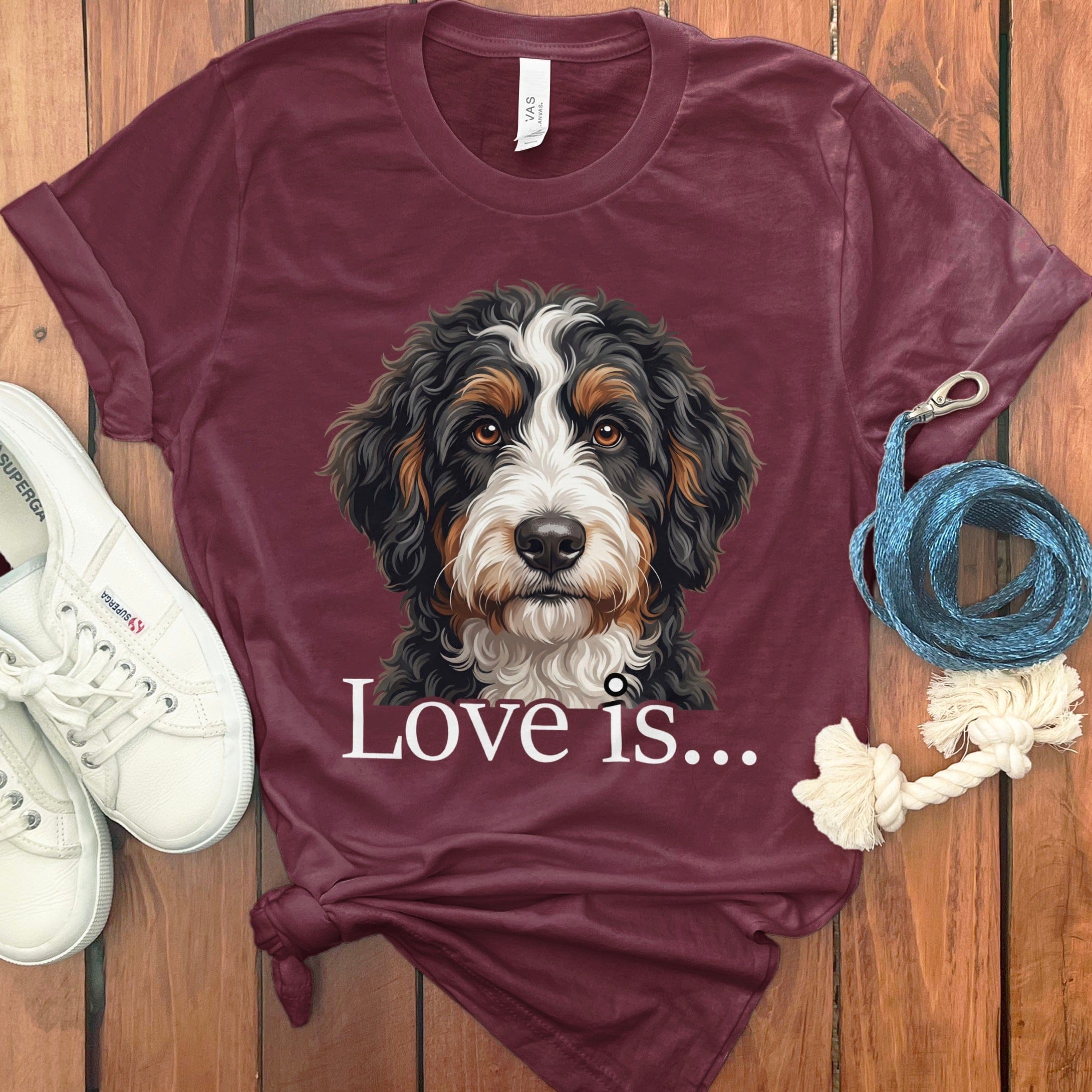 Bernedoodle Love T-Shirt in Maroon / M by Puppy Jo