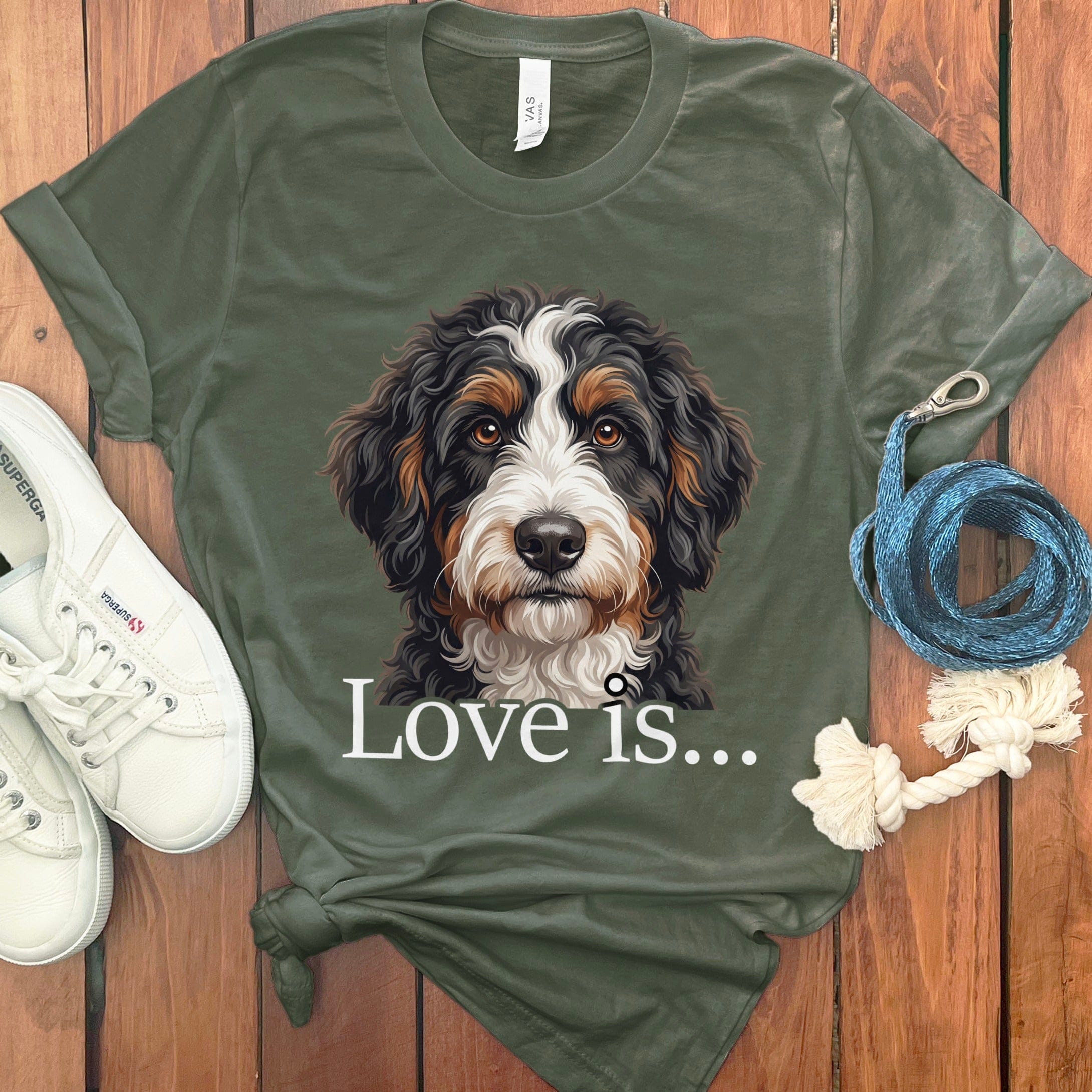 Bernedoodle Love T-Shirt in Military Green / M by Puppy Jo