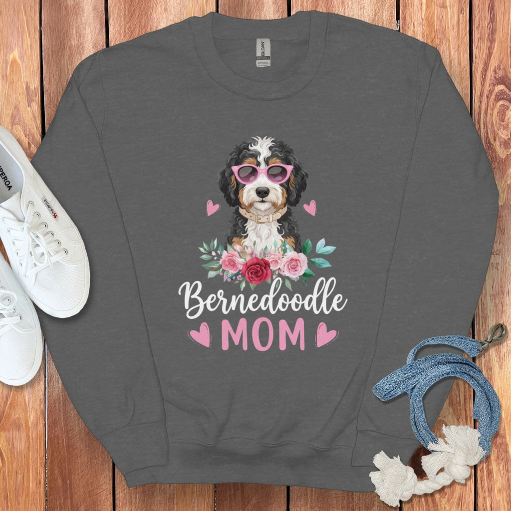 Bernedoodle Mom Floral Sunglass Sweatshirt in Dark Heather / S by Puppy Jo