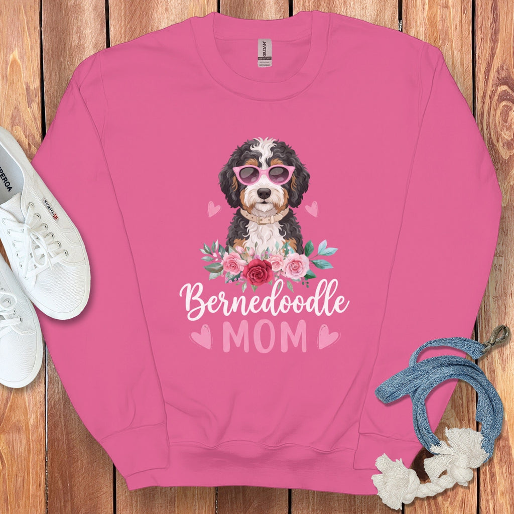Bernedoodle Mom Floral Sunglass Sweatshirt in Heliconia / S by Puppy Jo