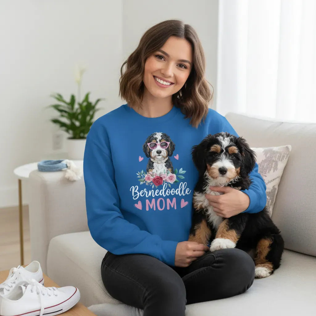 Bernedoodle Mom Floral Sunglass Sweatshirt in by Puppy Jo